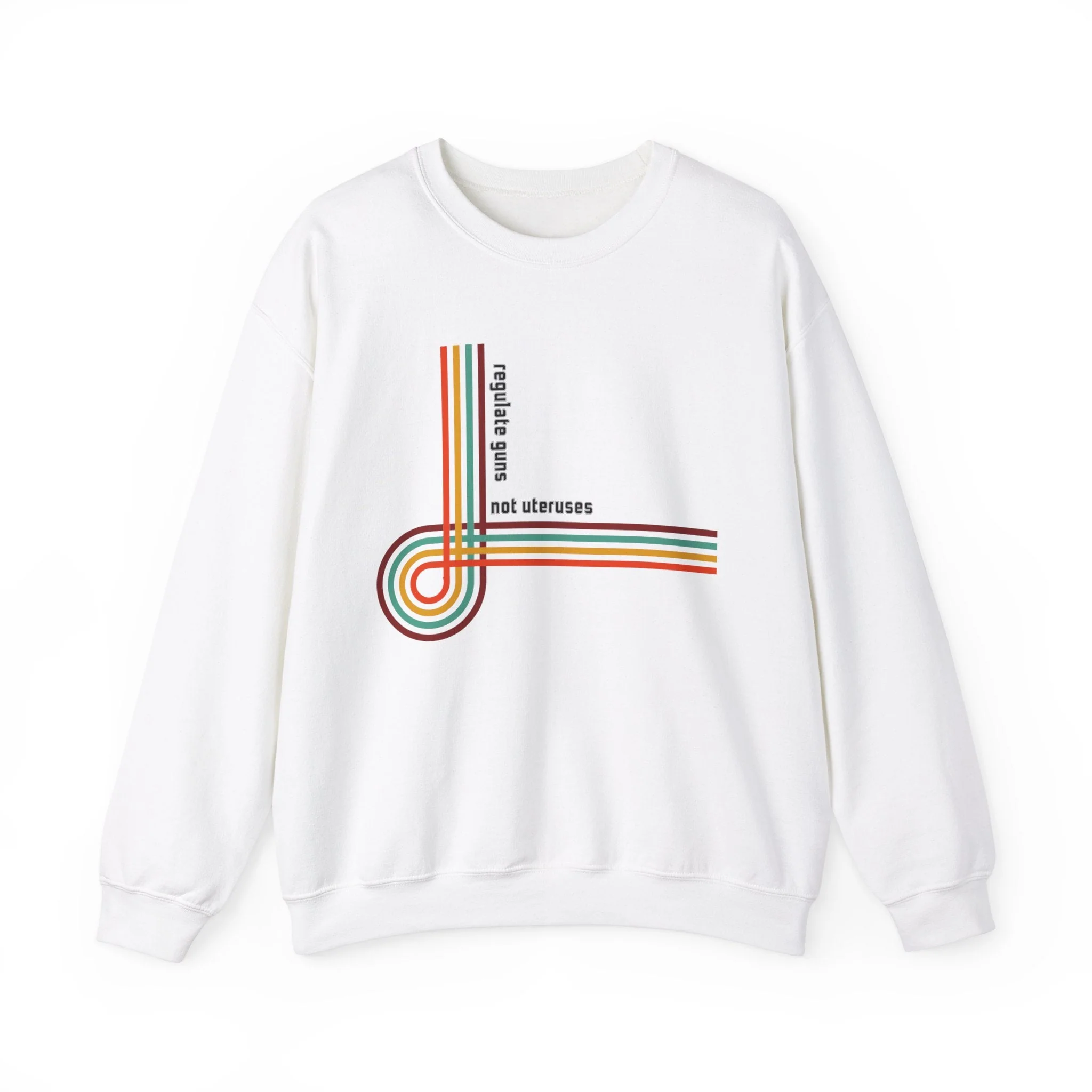 Regulate Guns Not Uteruses Pro-Choice Retro Rainbow Unisex Heavy Blend™ Crewneck Sweatshirt Sizes SM-5XL | Plus Size Available - Image 11