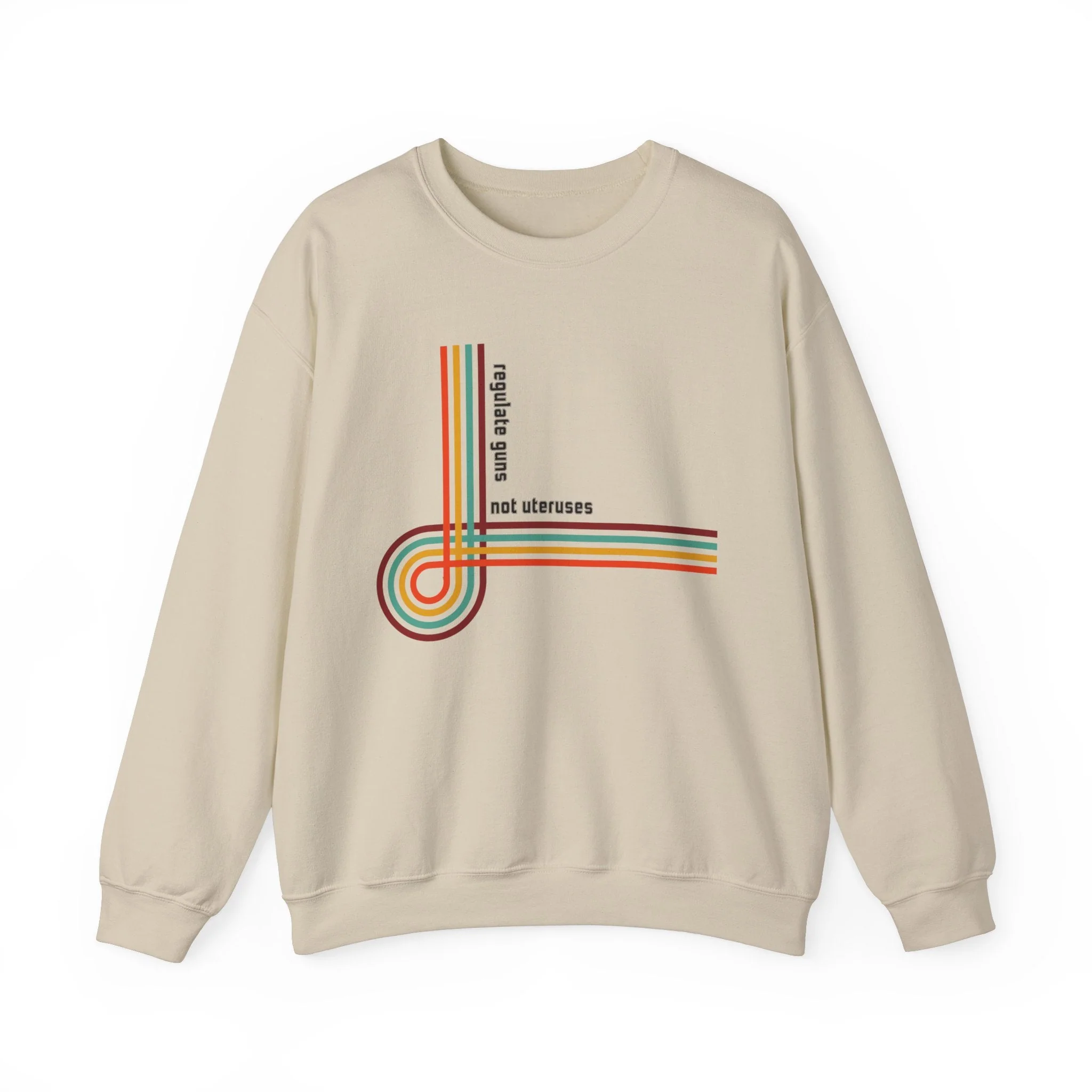 Regulate Guns Not Uteruses Pro-Choice Retro Rainbow Unisex Heavy Blend™ Crewneck Sweatshirt Sizes SM-5XL | Plus Size Available - Image 7