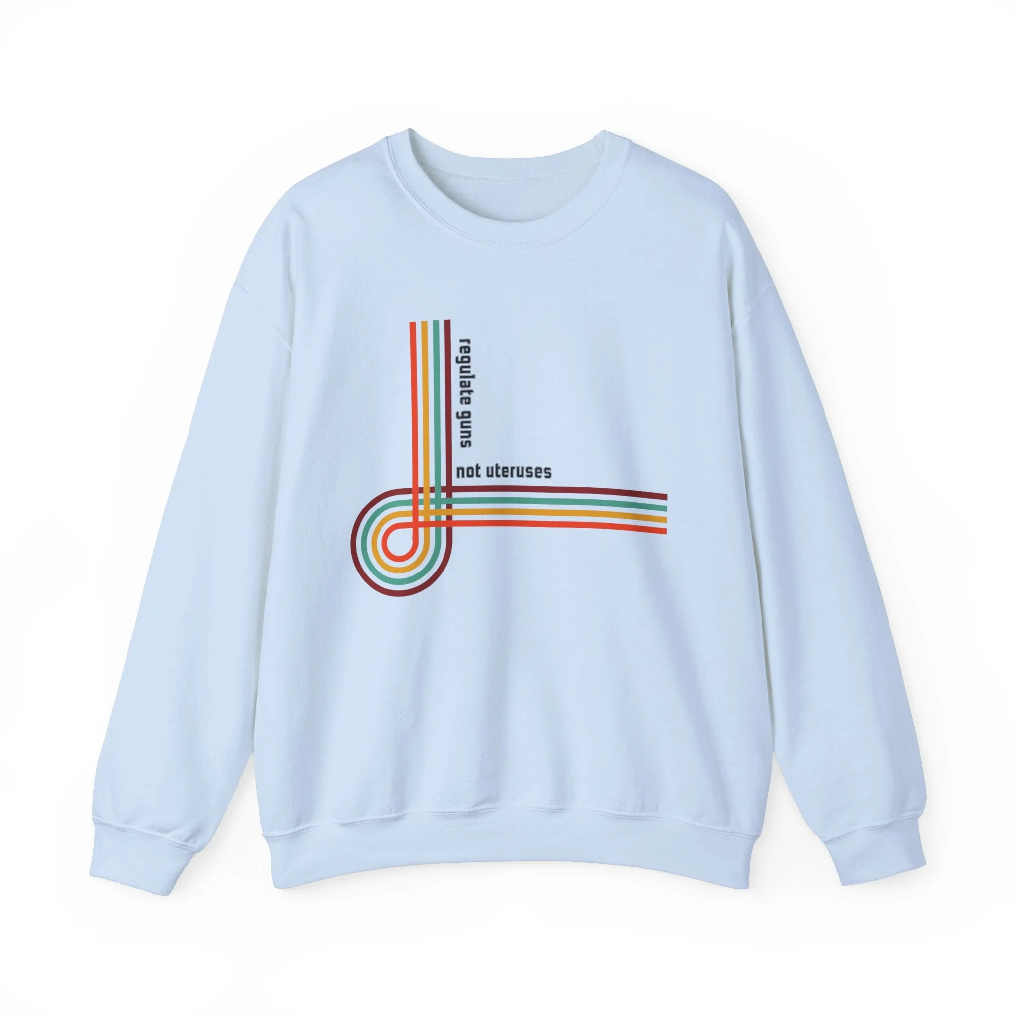 Regulate Guns Not Uteruses Pro-Choice Retro Rainbow Unisex Heavy Blend™ Crewneck Sweatshirt Sizes SM-5XL | Plus Size Available - Image 9