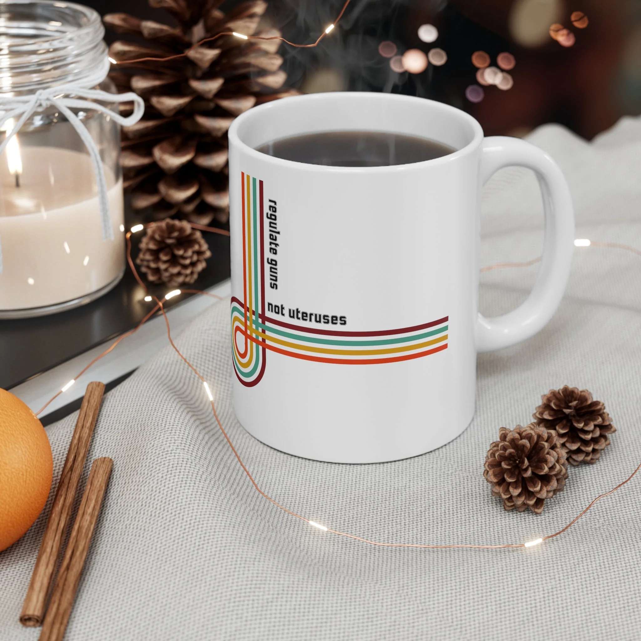 Regulate Guns Not Uteruses Retro Rainbow Ceramic Mug 11oz - Image 4