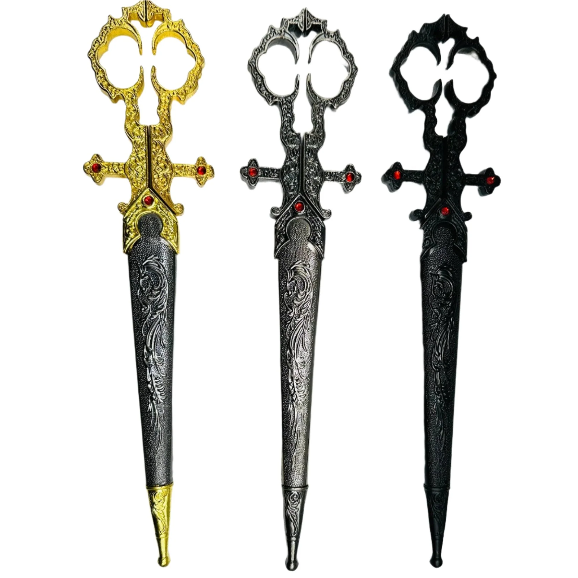 Gold Renaissance Scissors with Scissors Holder | Sword in Scabbard Fantasy Novelty Large Scissors - Image 6