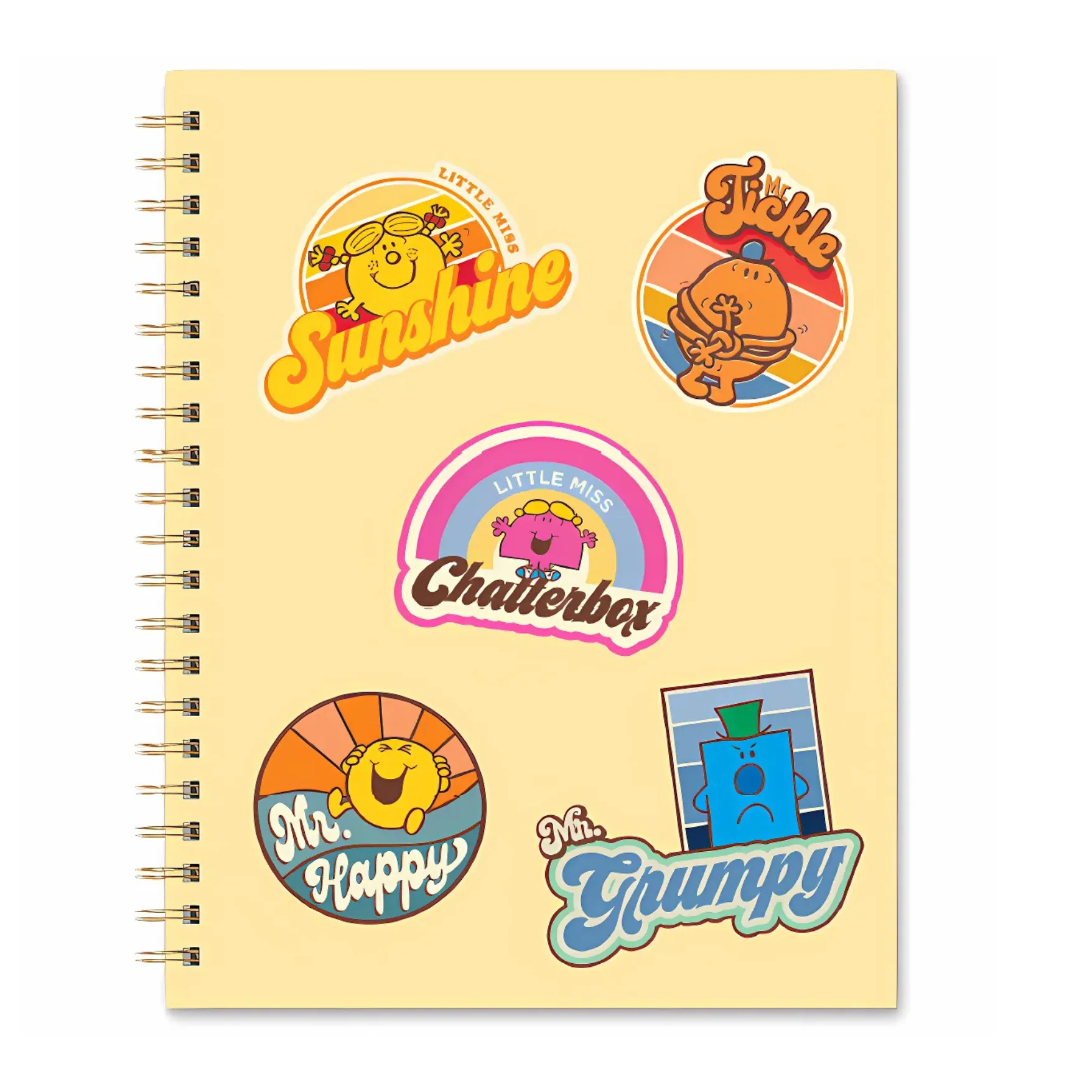 Retro 1970s 1980s Little Miss and Mr. Men Full Size Hardcover Spiral Notebook So Many Feelings | Hardcover Journal