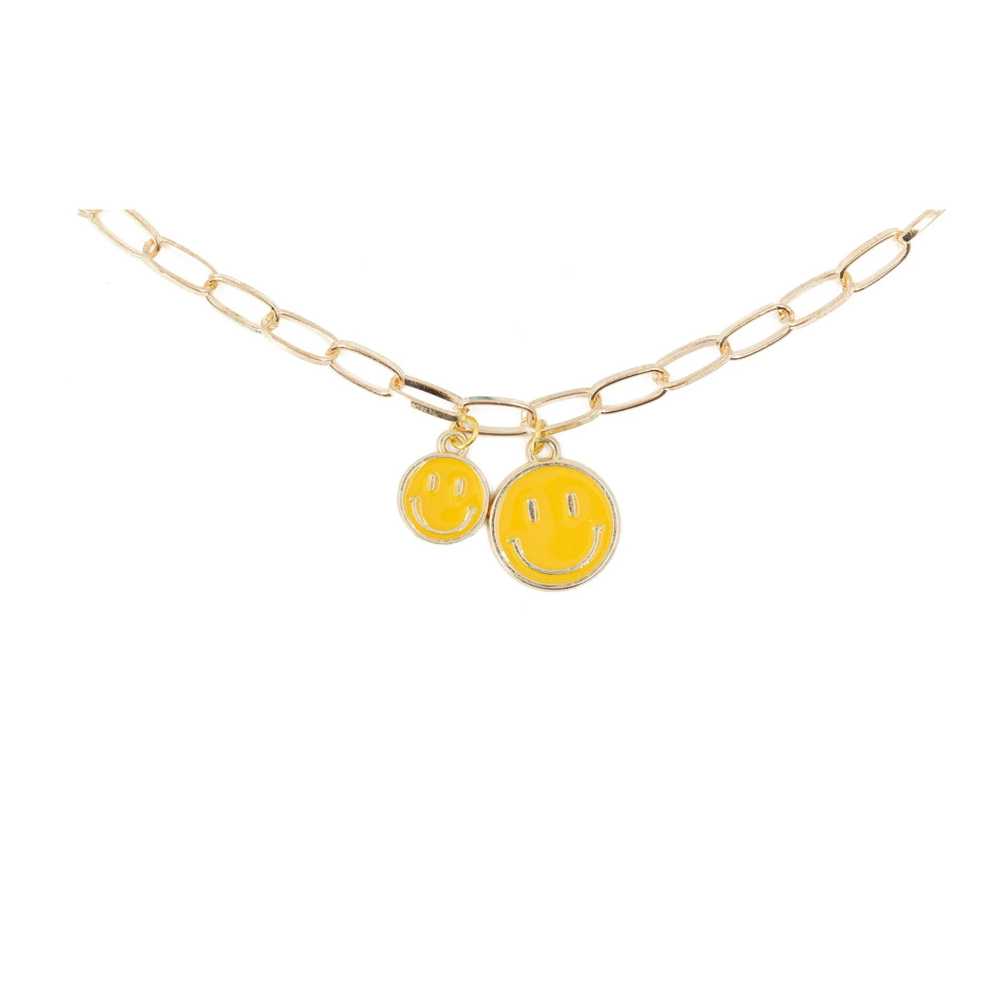 Retro '80s-'90s Dual Happy Face Charm Necklace | 4 Color Options | Yellow, Black, White, Pink - Image 3