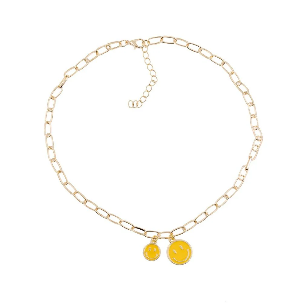 Retro '80s-'90s Dual Happy Face Charm Necklace | 4 Color Options | Yellow, Black, White, Pink - Image 4