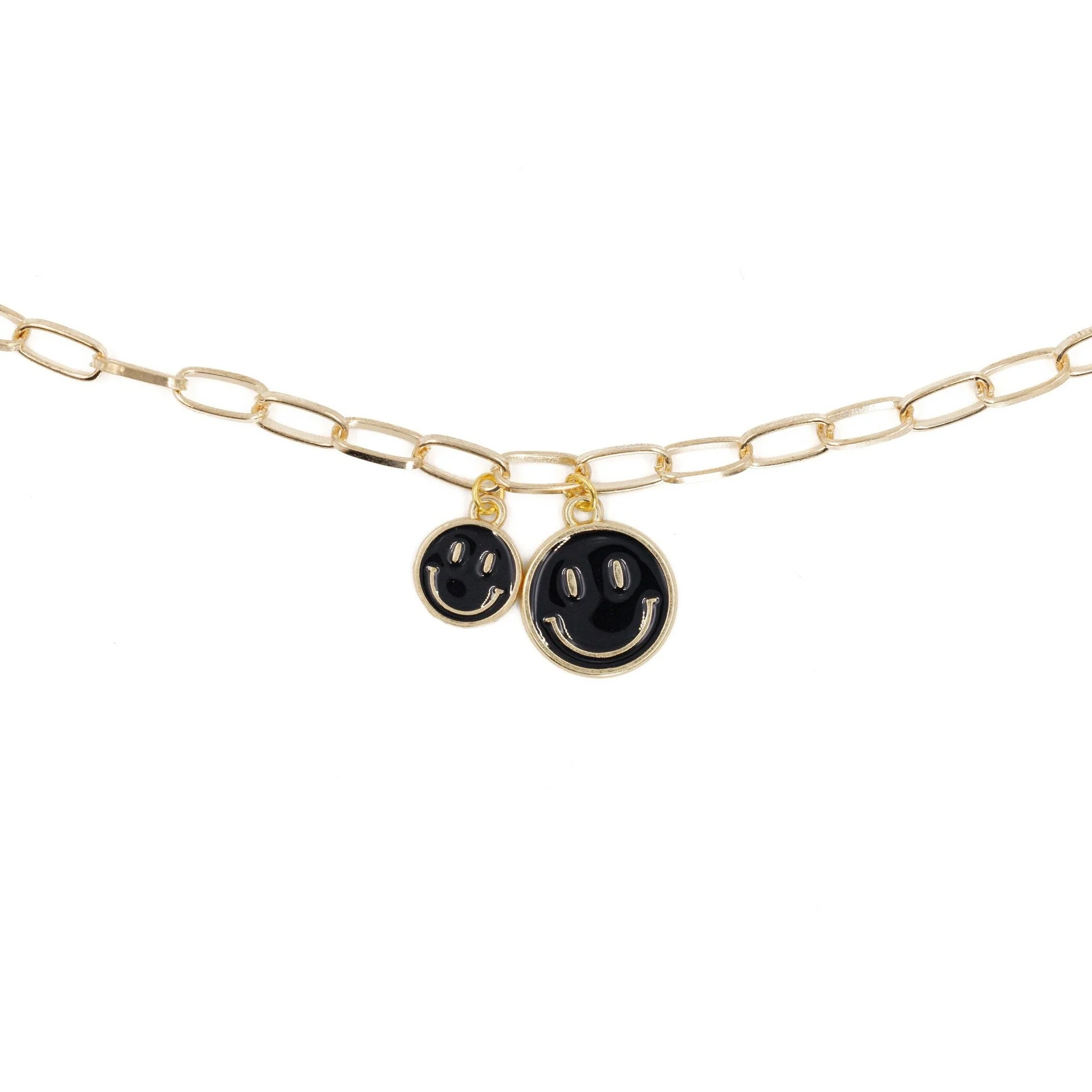 Retro '80s-'90s Dual Happy Face Charm Necklace | 4 Color Options | Yellow, Black, White, Pink - Image 6