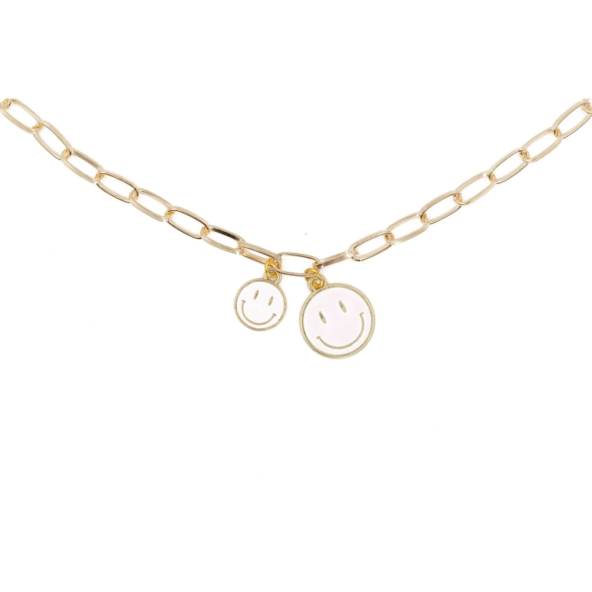 Retro '80s-'90s Dual Happy Face Charm Necklace | 4 Color Options | Yellow, Black, White, Pink - Image 7