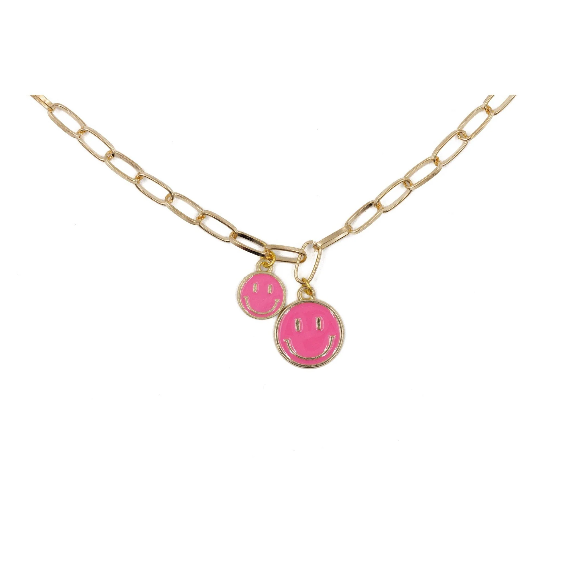 Retro '80s-'90s Dual Happy Face Charm Necklace | 4 Color Options | Yellow, Black, White, Pink - Image 9