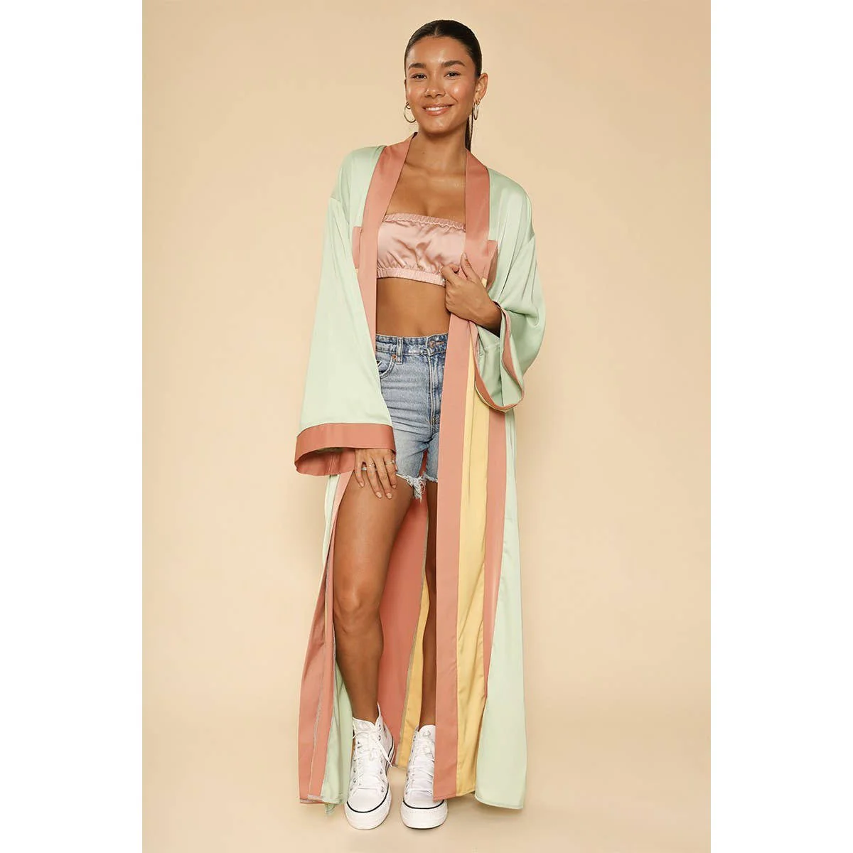 [Size L Remaining] Retro Arch Kimono Big Long Textured Satin Duster [Size L Remaining] - Image 5