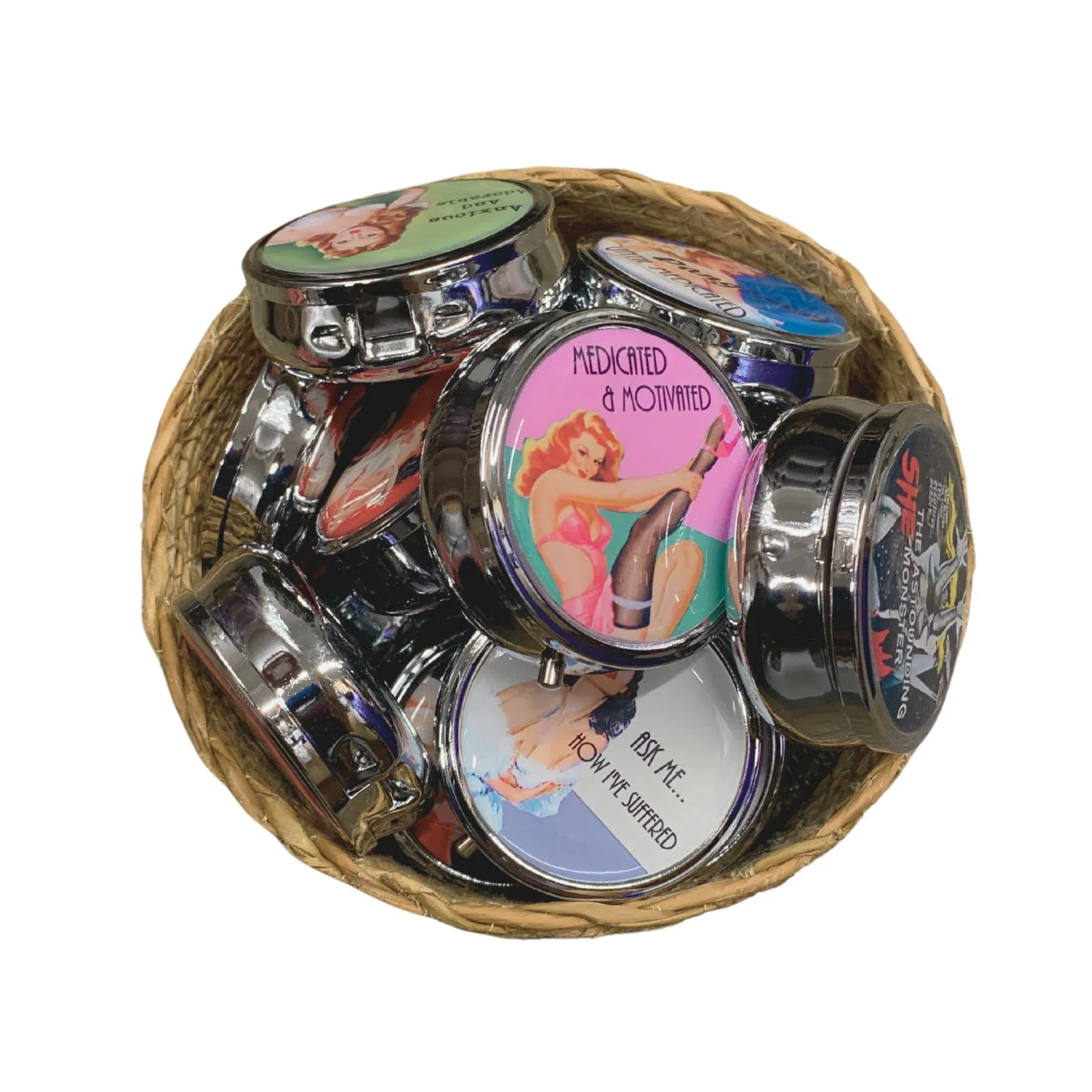 Retro Cat Pill Box | Handmade 2.25" Round Pill Case | Kawaii 1950's Kitsch Kittens - Image 5