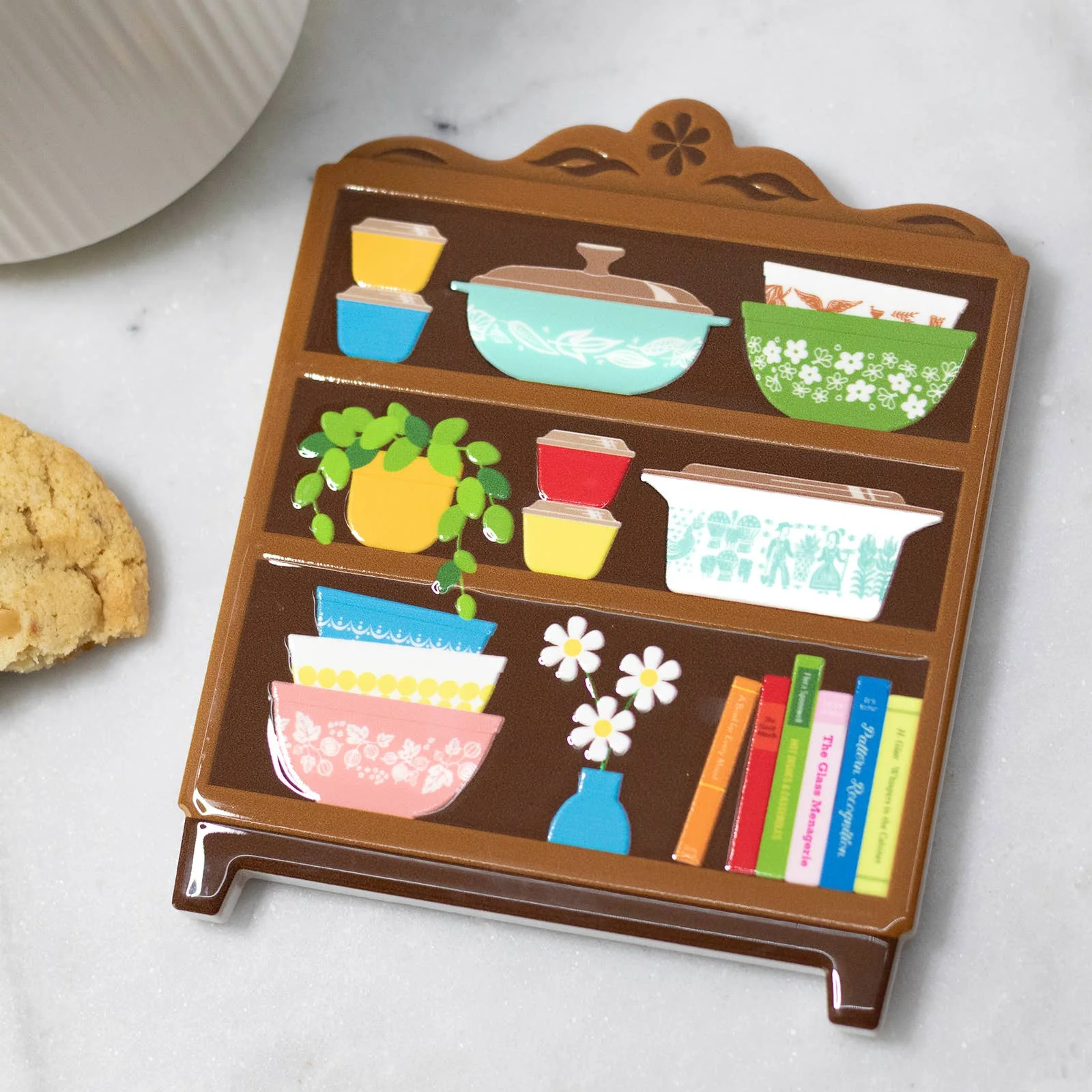 Retro Kitchen Hutch Ceramic Coaster | Pyrex-Inspired Vintage Kitchen Shelf Coaster Gift