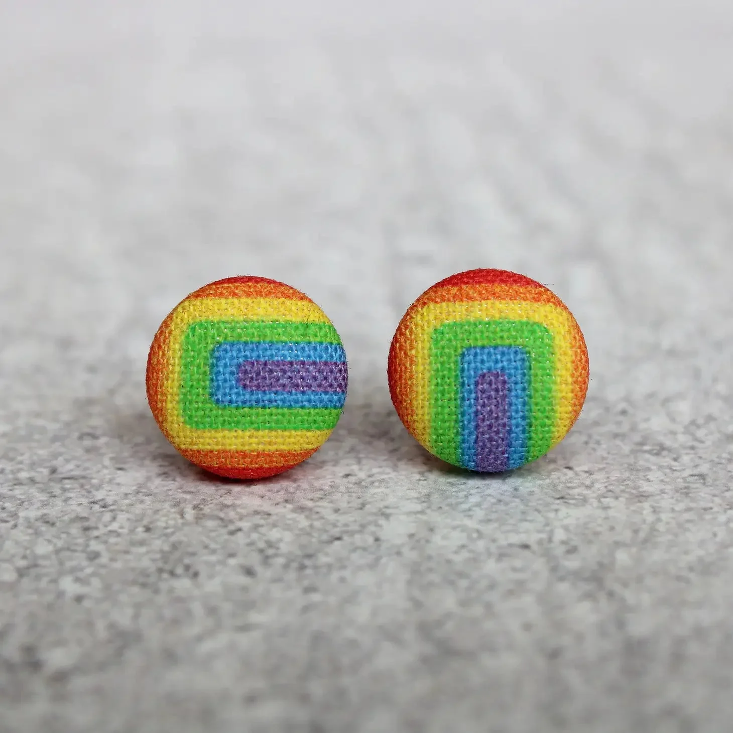 Retro Rainbow Fabric Button Earrings | Handmade in the US - Image 6