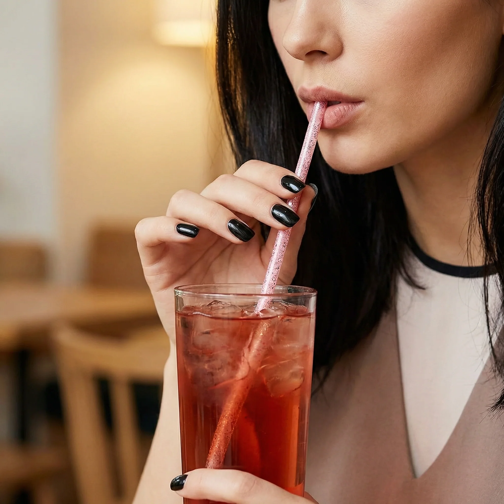 Set of 6 Pink Glitter Reusable Straws | BPA-Free Acrylic | 11" Extra Long Elegant Straws