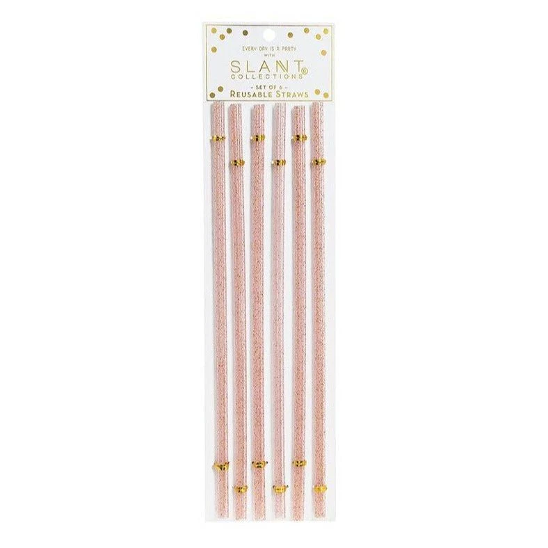 Set of 6 Pink Glitter Reusable Straws | BPA-Free Acrylic | 11" Extra Long Elegant Straws - Image 2