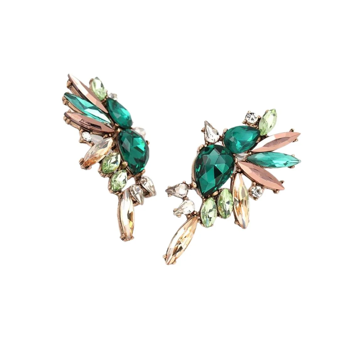 Wings of Emerald Jeweled Cluster Earrings - Image 3