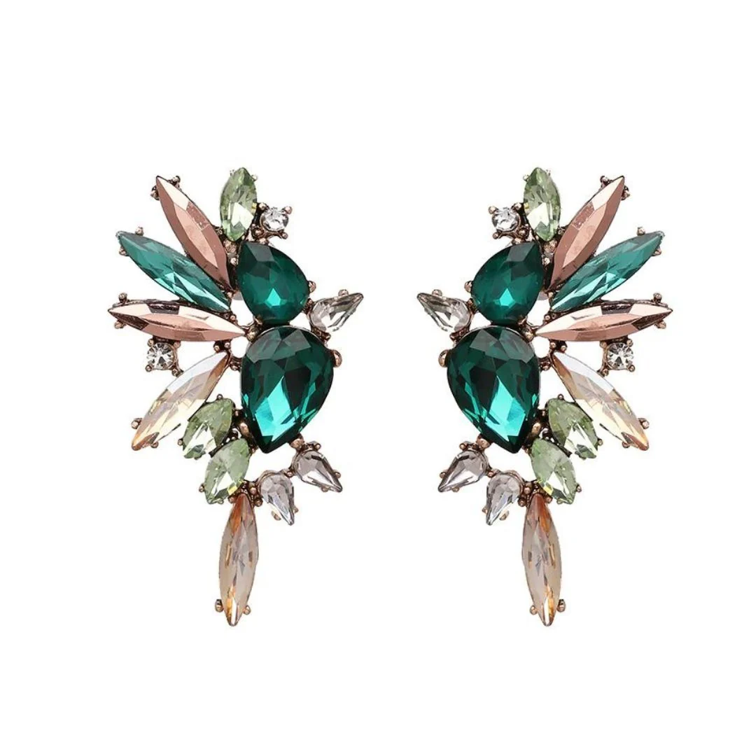 Wings of Emerald Jeweled Cluster Earrings - Image 6
