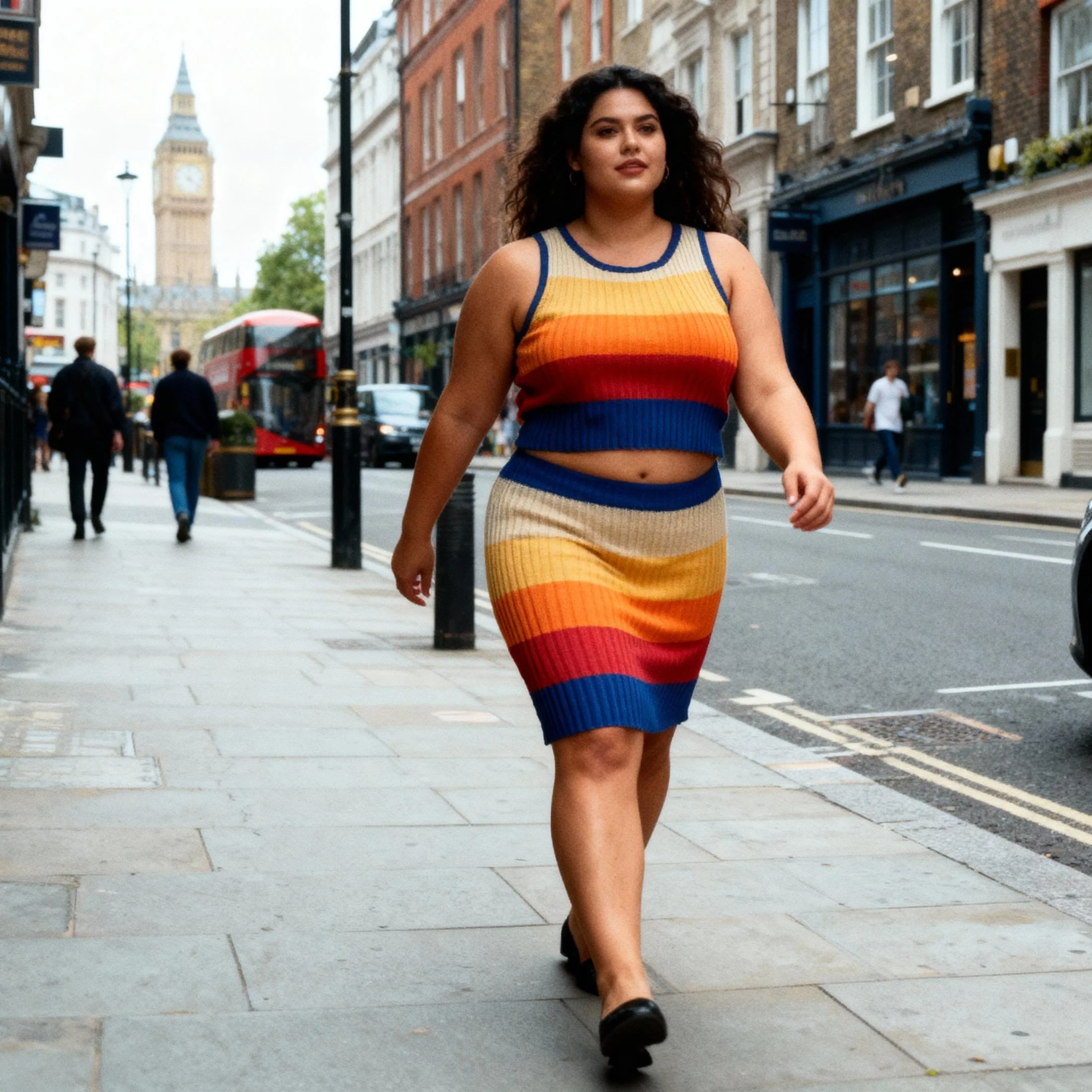 [Size XL Only] Rib Knit Set Skirt and Top | Orange and Blue Stripes - Image 3