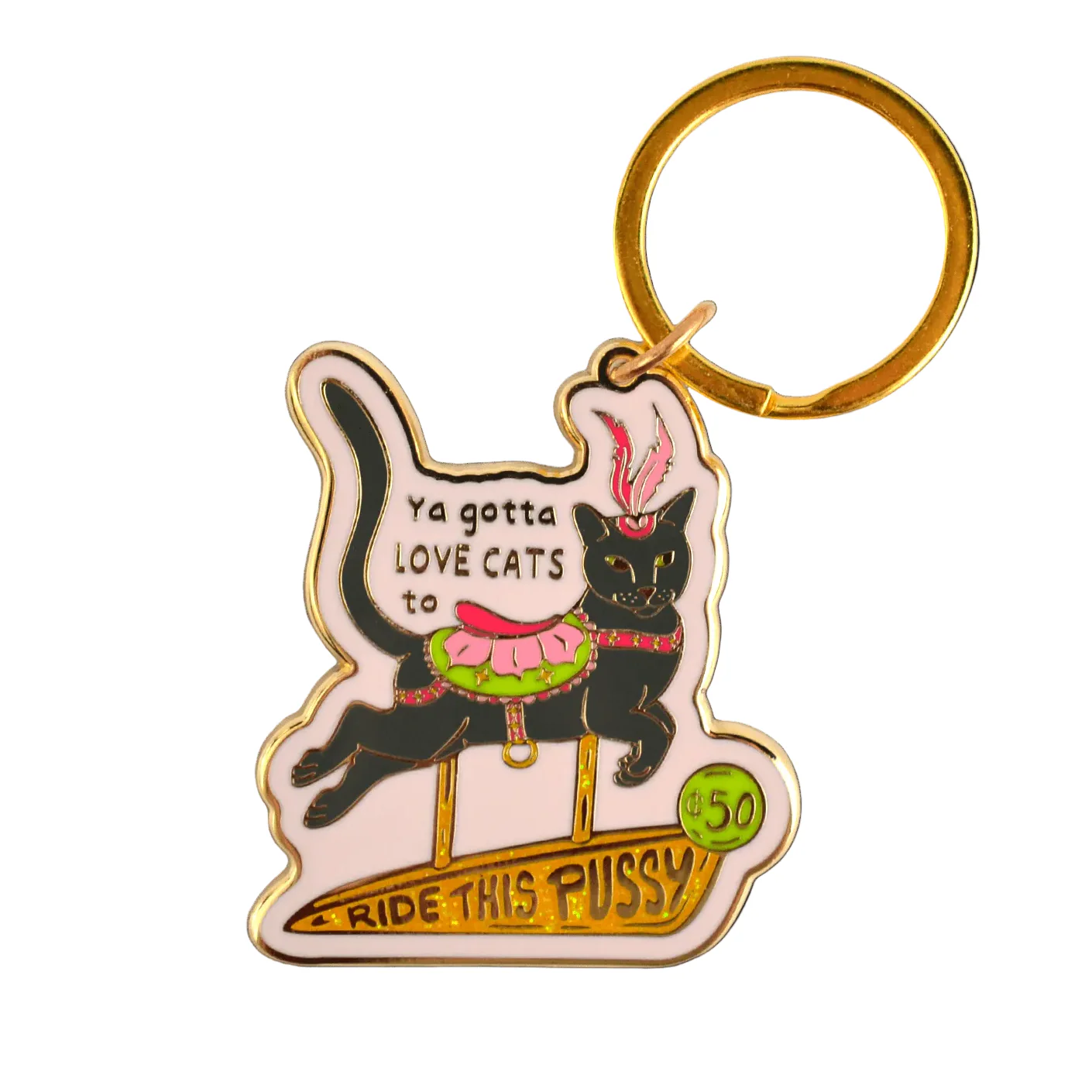 Ride This Pussy Enamel Keychain | LGBTQ Black Cat Gold Keyring | Cheeky Queer Gift - Image 2