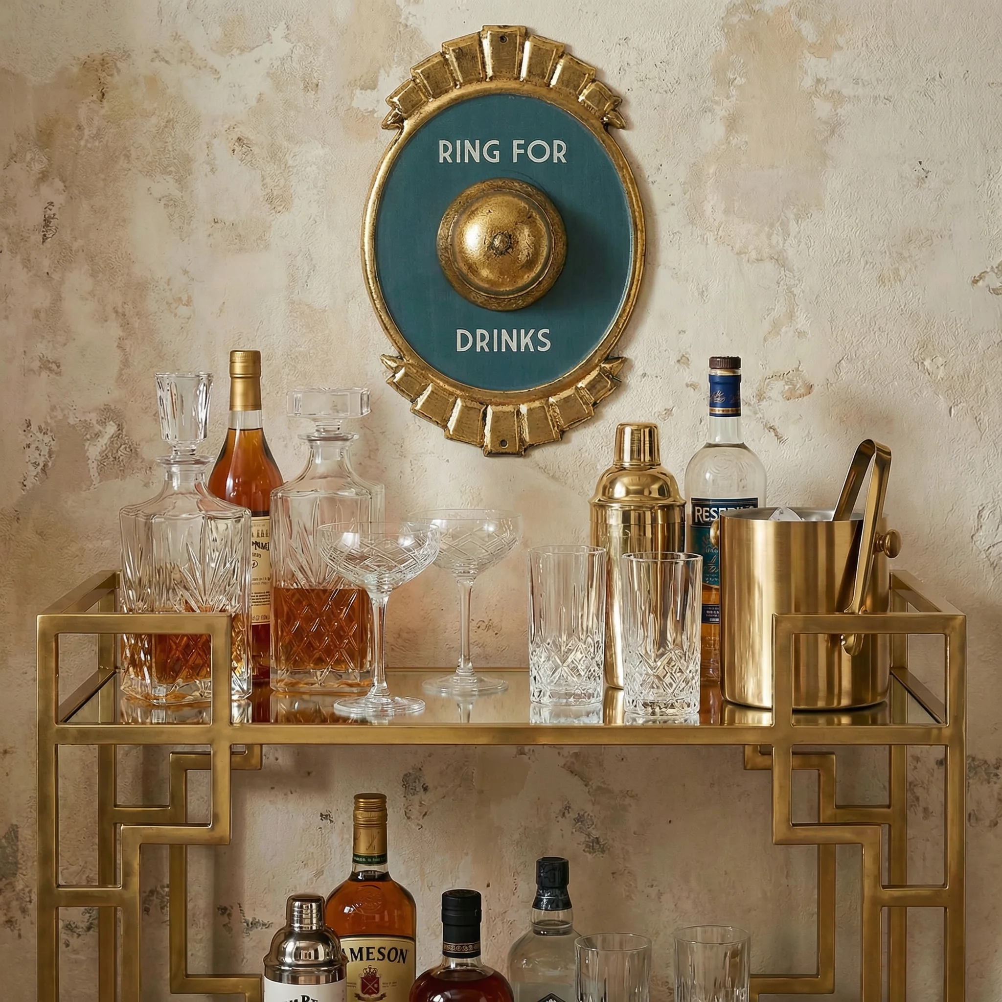 Ring For Drinks Metallic Gold Accents Metal Wall Decor | Vintage Alcohol Hanging Metal Display | 7" x 11" - Image 2