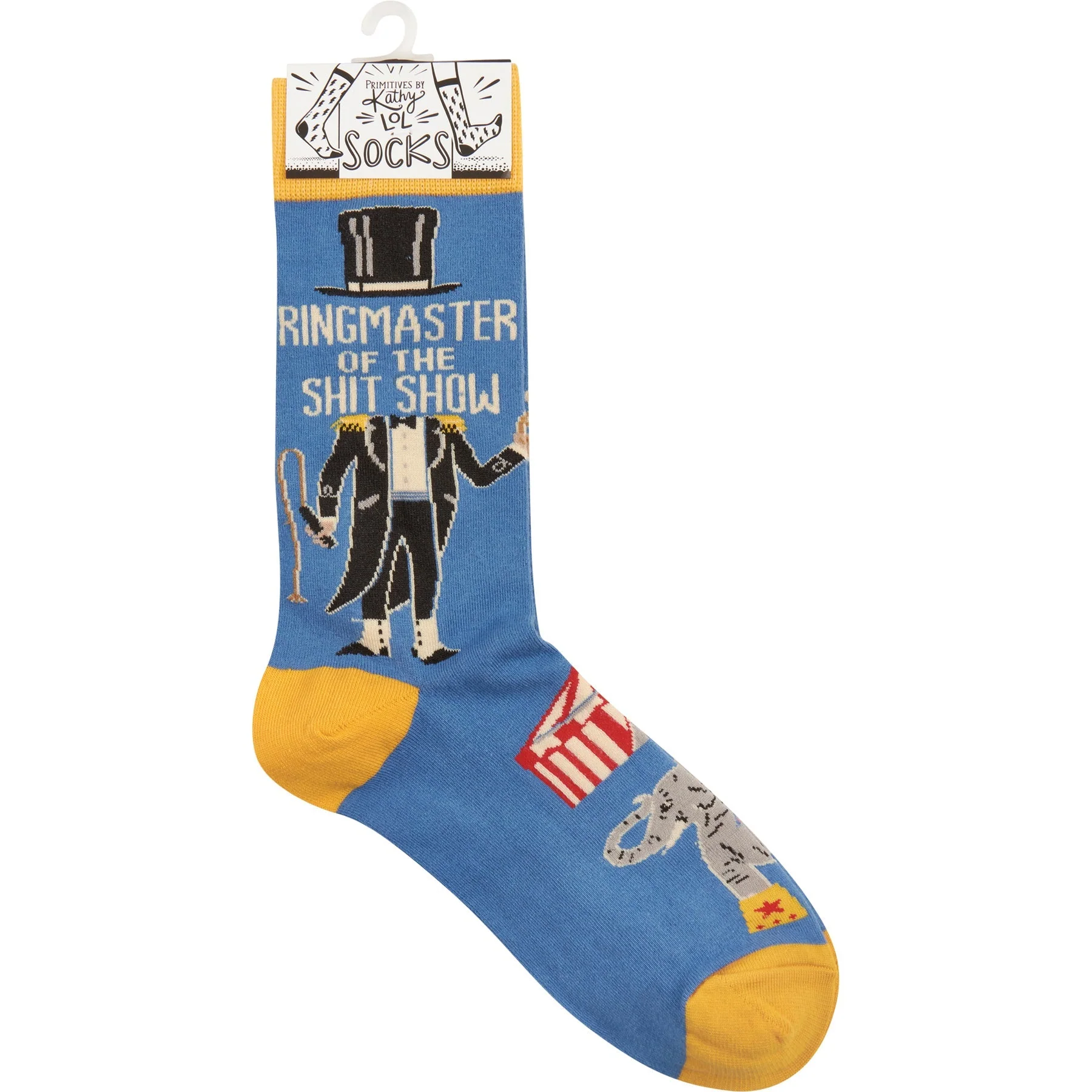 Ringmaster Of The Shit Show Funny Socks | Blue Circus Graphic Crew Socks - Image 6