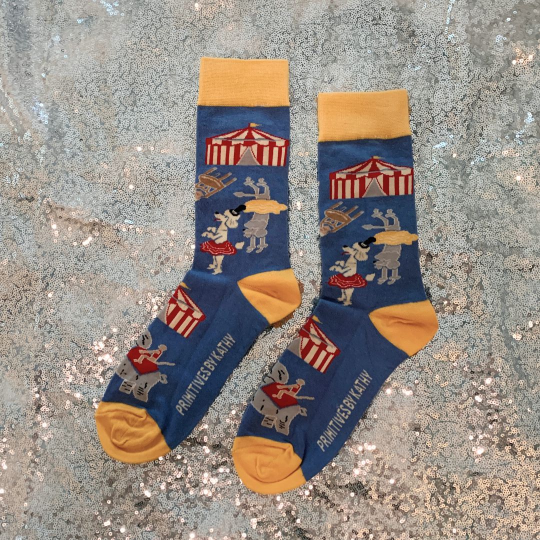 Ringmaster Of The Shit Show Funny Socks | Blue Circus Graphic Crew Socks - Image 9