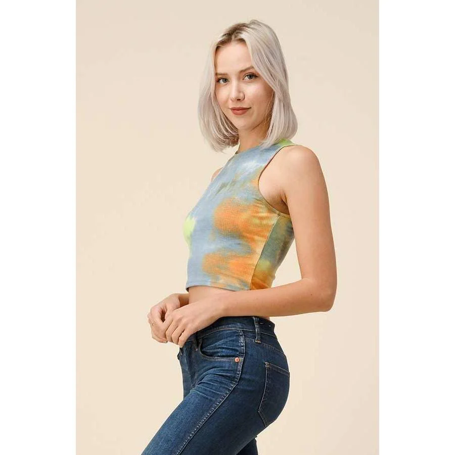 High Neck Tie Dye Crop Tank | Casual Style Knit Cropped Top [Sizes M-L Remaining] - Image 2