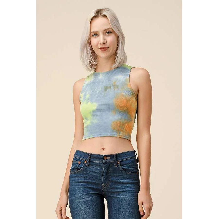 High Neck Tie Dye Crop Tank | Casual Style Knit Cropped Top [Sizes M-L Remaining] - Image 3