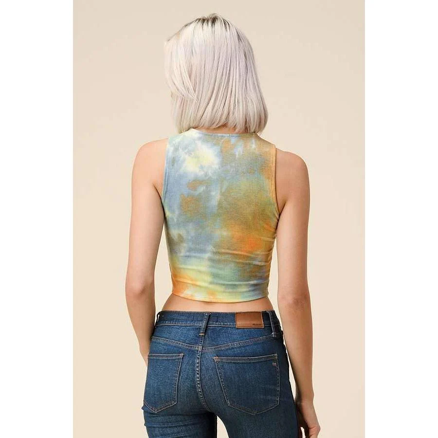 High Neck Tie Dye Crop Tank | Casual Style Knit Cropped Top [Sizes M-L Remaining] - Image 4
