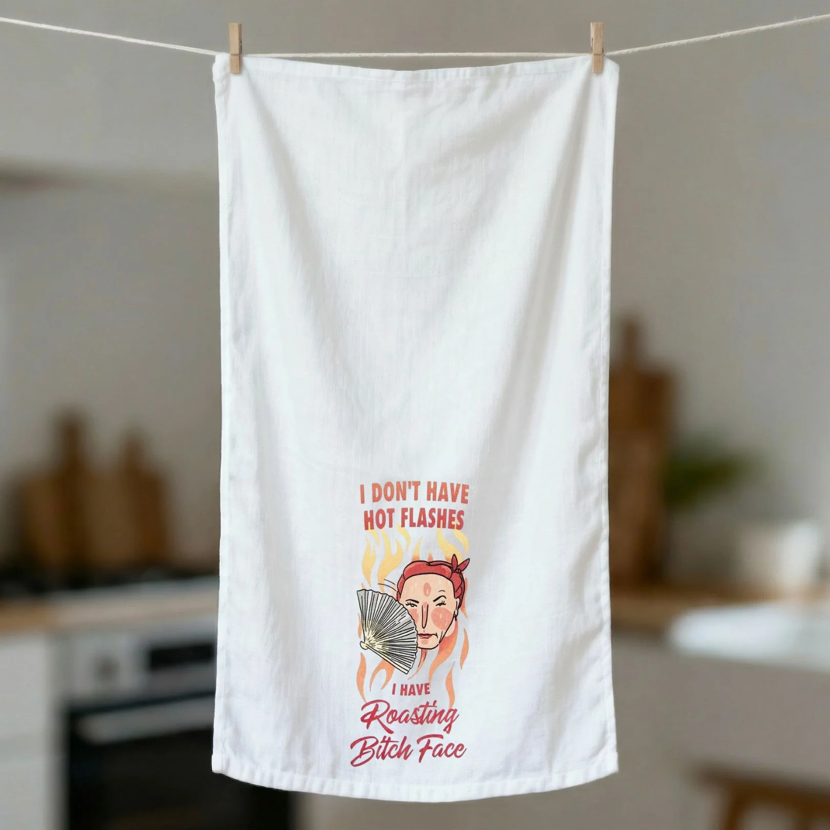 Hot Flashes Roasting Bitch Face Dishtowel | Hangable Sweary Funny Saying Cotton Towel - Image 2