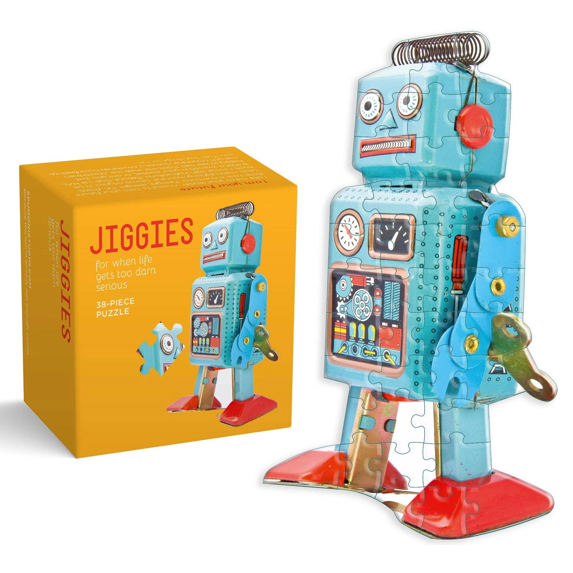 Robot Mini Jigsaw Puzzle | Retro Toy Art Jiggie Puzzle in Gift Box | 38 Pieces | Stocking Stuffer - Image 3