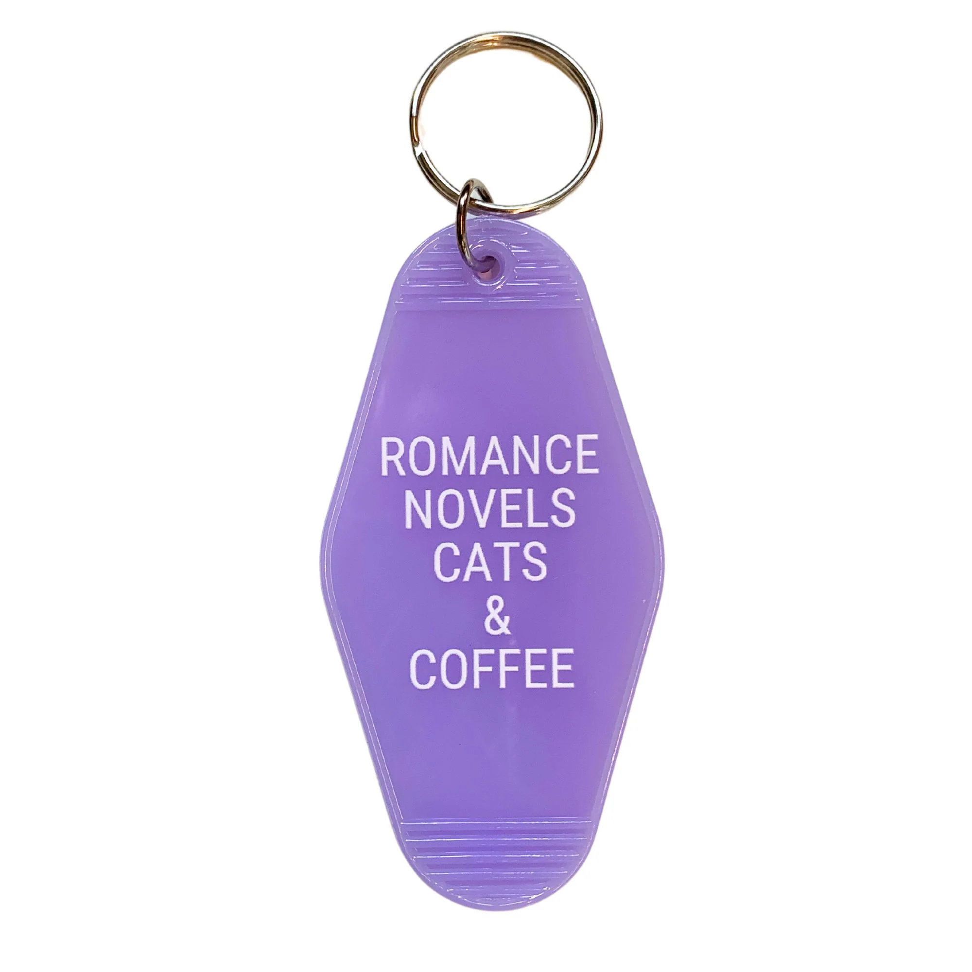 Romance Novels Cats & Coffee Motel Style Keychain in Purple - Image 2