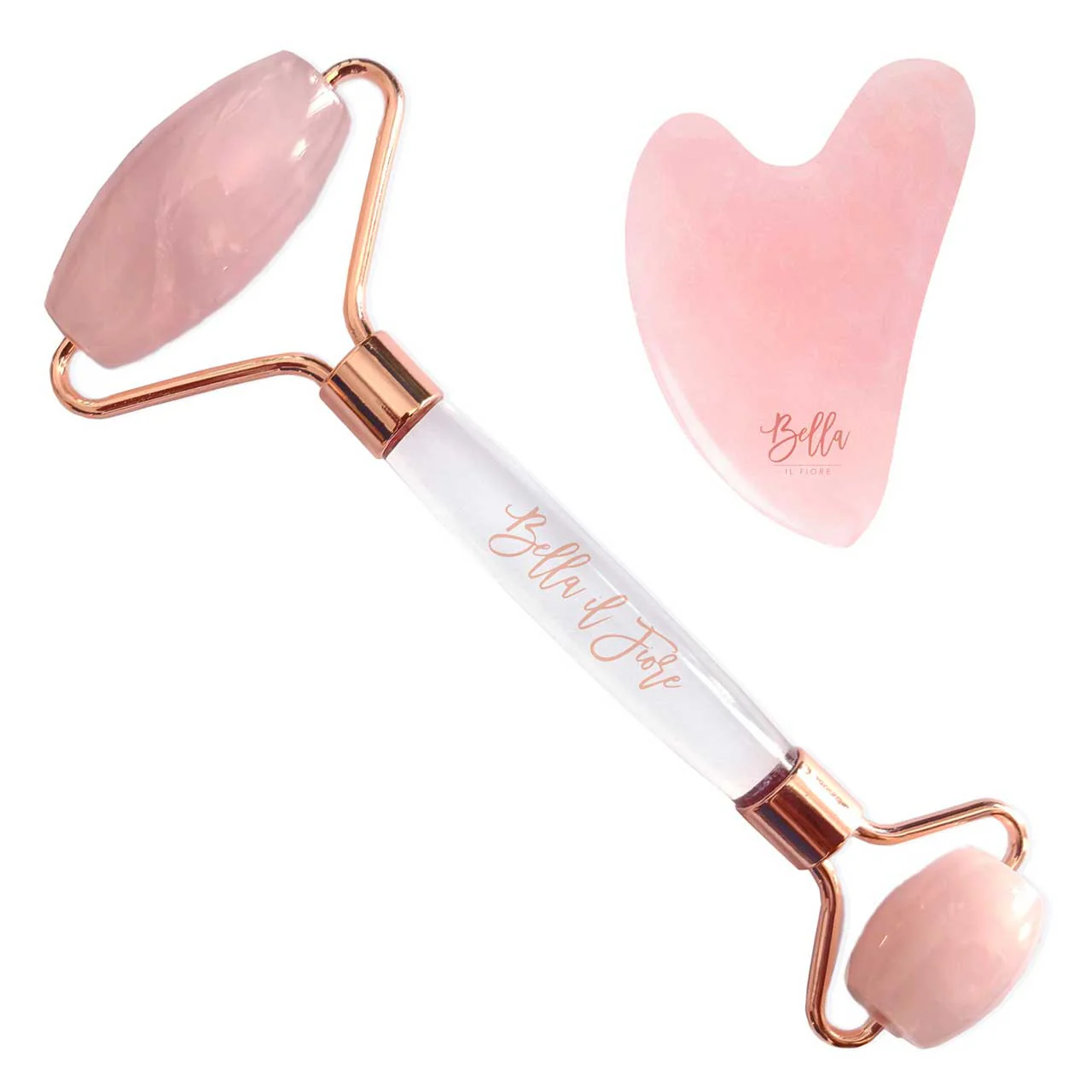 Rose Quartz Roller and Gua Sha Stone Tool Kit in Gift Box