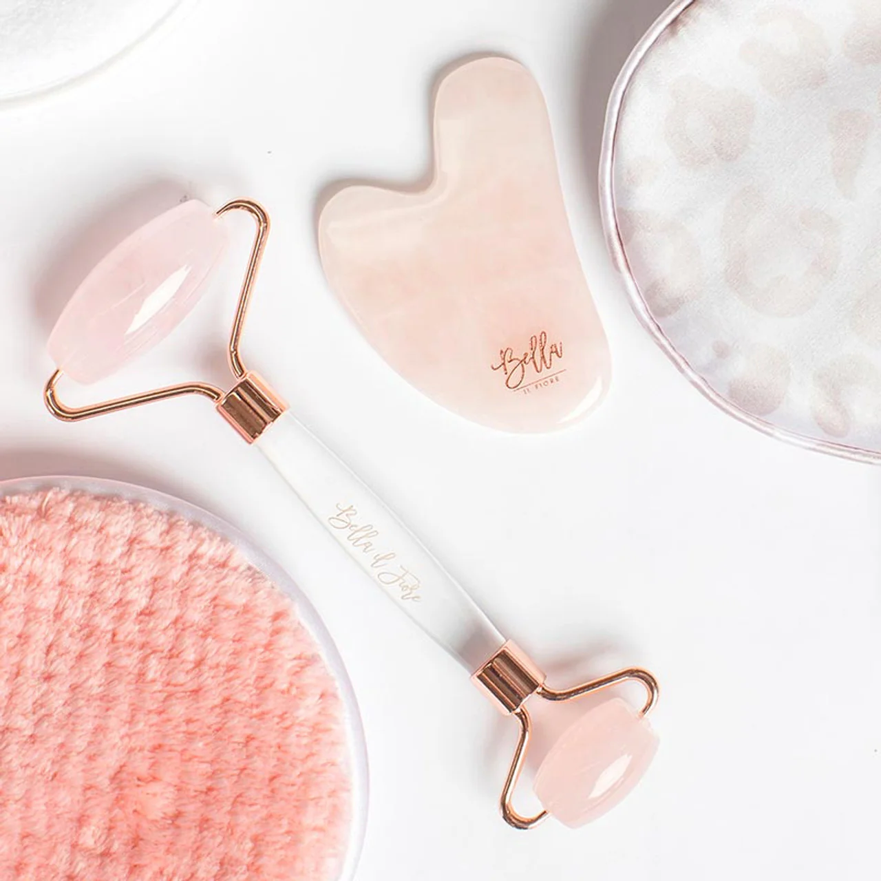 Rose Quartz Roller and Gua Sha Stone Tool Kit in Gift Box - Image 3