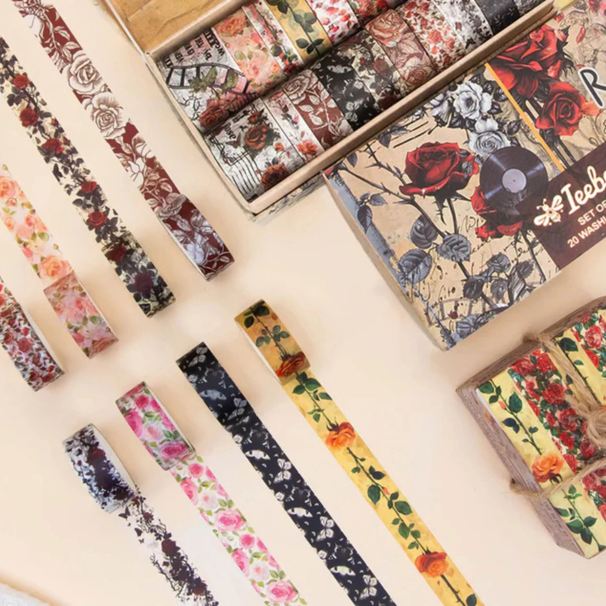 Rose Reverie Washi Tape Set | 20 Rolls Floral Tapes for Journals, Planners & Scrapbooking