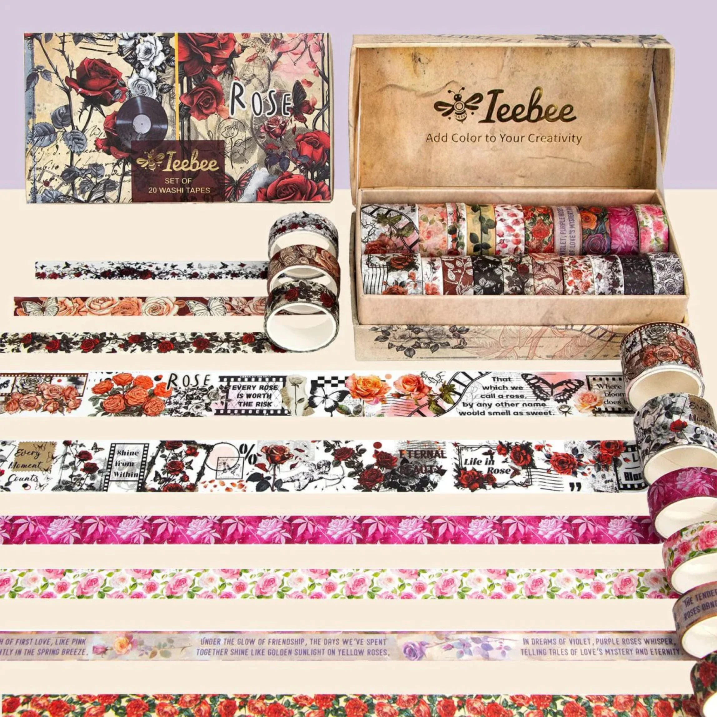Rose Reverie Washi Tape Set | 20 Rolls Floral Tapes for Journals, Planners & Scrapbooking - Image 2