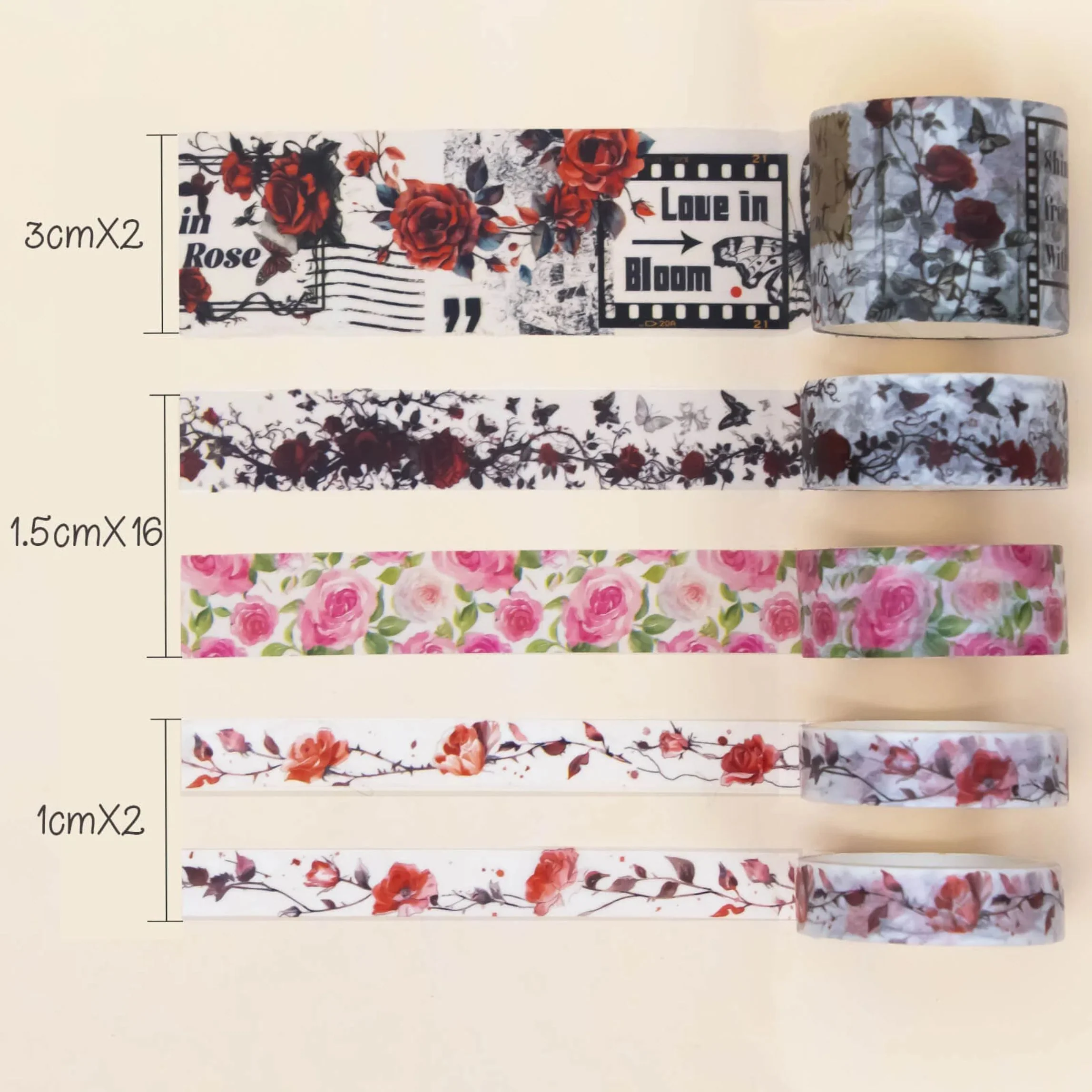Rose Reverie Washi Tape Set | 20 Rolls Floral Tapes for Journals, Planners & Scrapbooking - Image 3