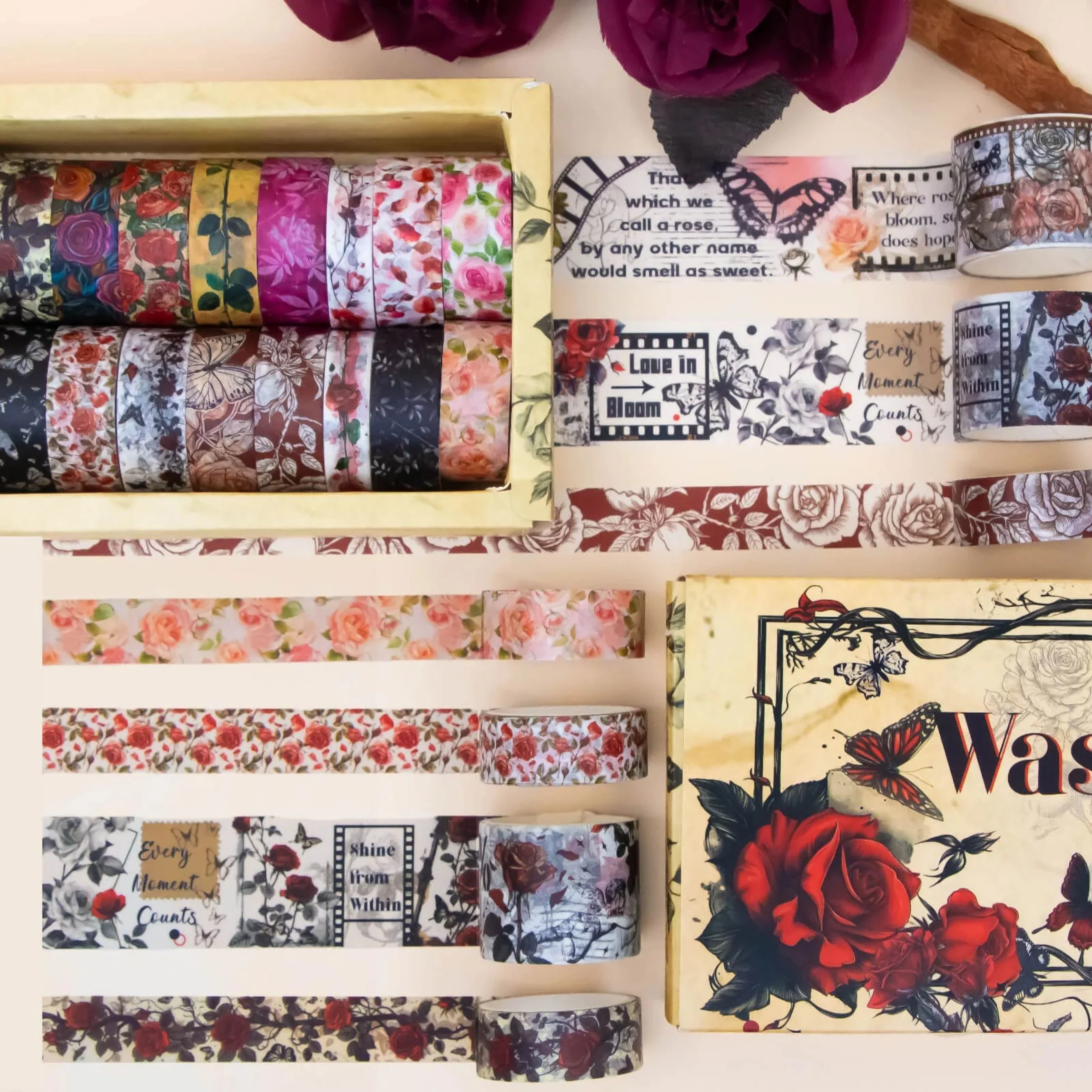 Rose Reverie Washi Tape Set | 20 Rolls Floral Tapes for Journals, Planners & Scrapbooking - Image 4