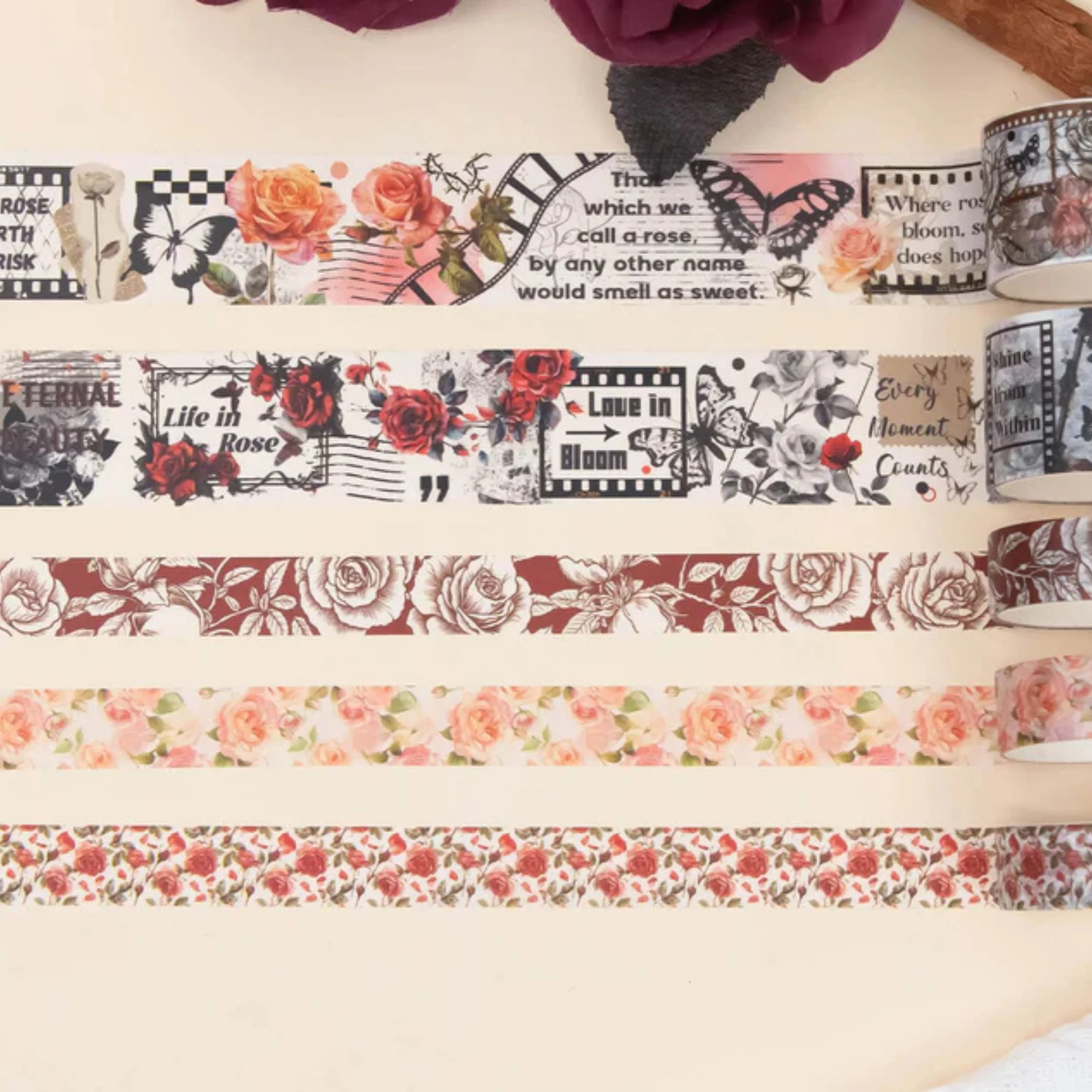 Rose Reverie Washi Tape Set | 20 Rolls Floral Tapes for Journals, Planners & Scrapbooking - Image 8