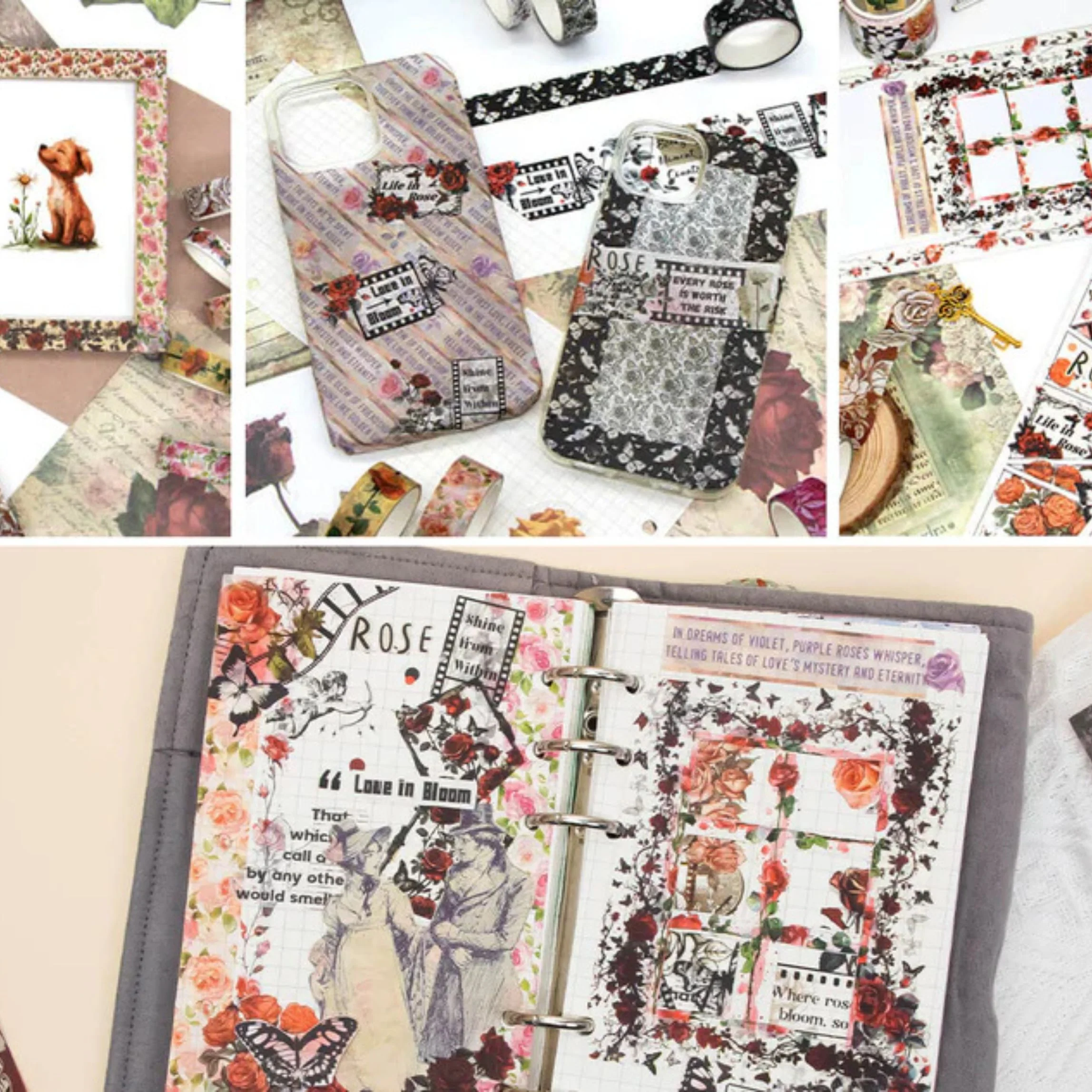 Rose Reverie Washi Tape Set | 20 Rolls Floral Tapes for Journals, Planners & Scrapbooking - Image 9