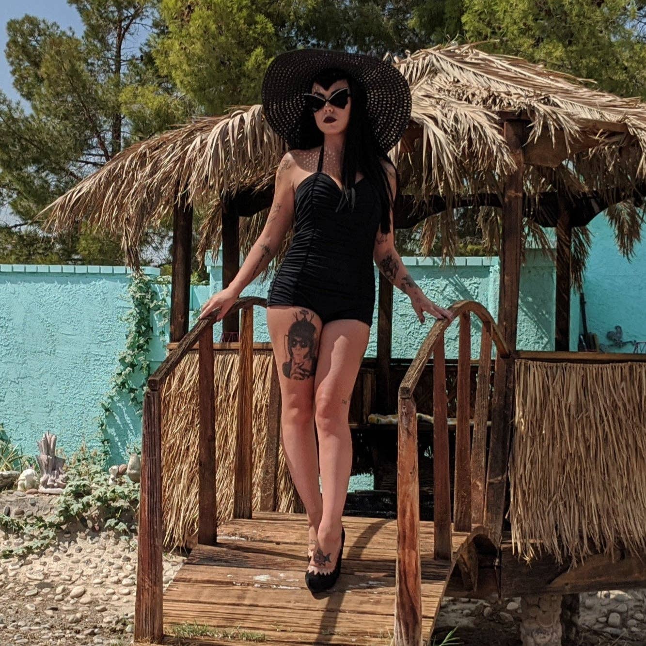 [Size XS Remaining] Pinup 1950s Rosie Retro One-Piece Swimsuit in Floral Prints, Black or Wine | 50s Inspired Swimsuit - Image 6