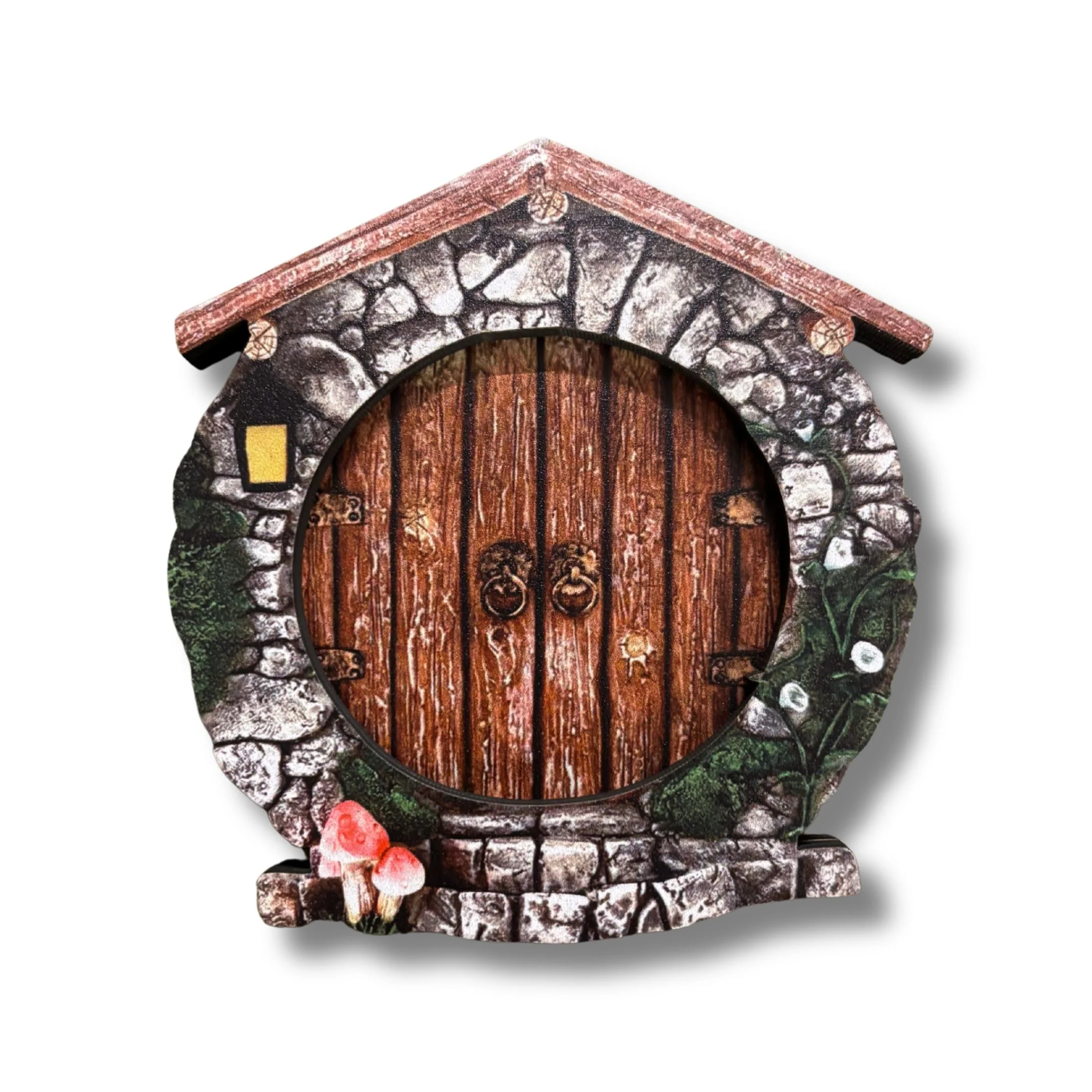 Round Stone Mini Fairy Door | 4" Tall Faux Faerie Elf Door Outdoor Garden Decor
