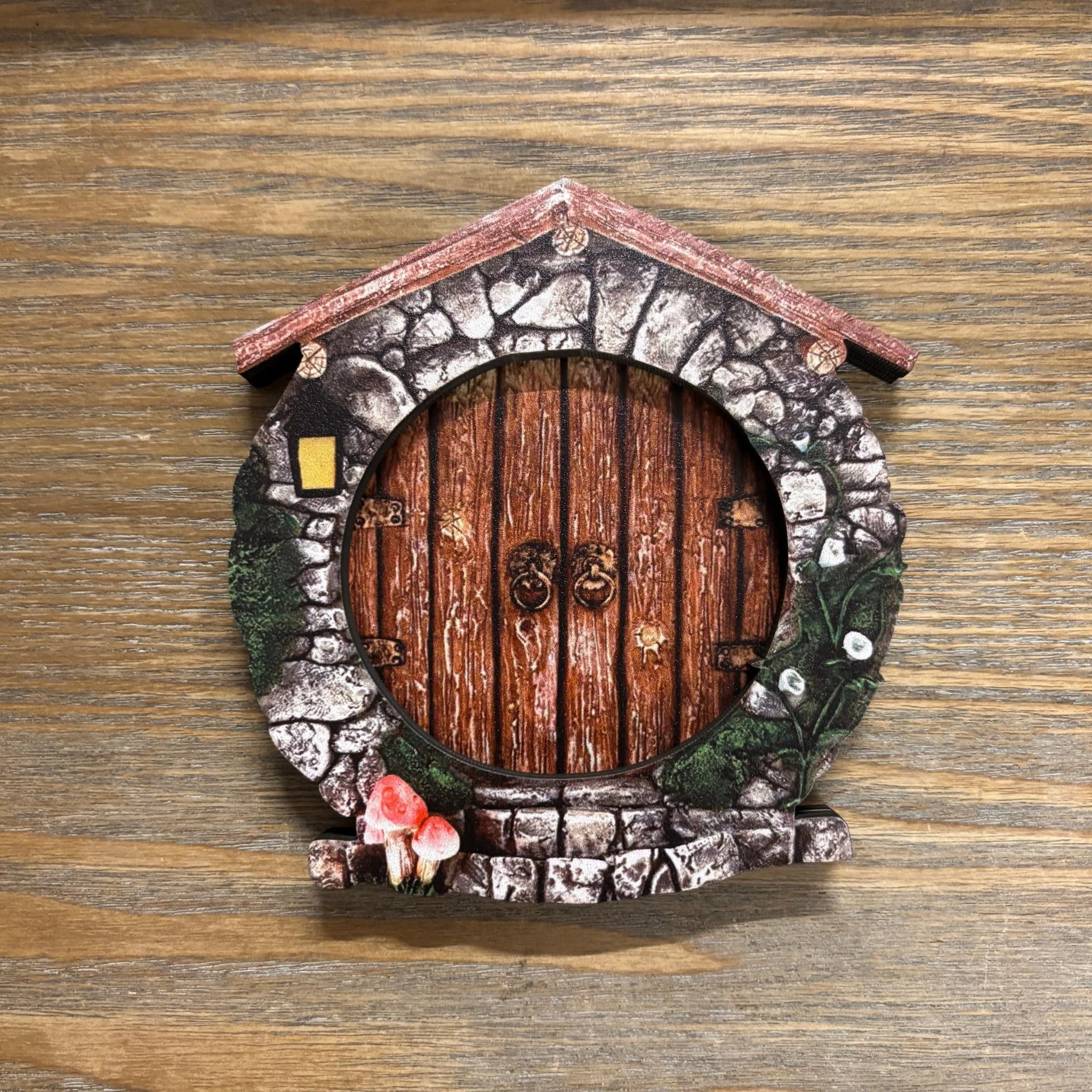 Round Stone Mini Fairy Door | 4" Tall Faux Faerie Elf Door Outdoor Garden Decor - Image 3