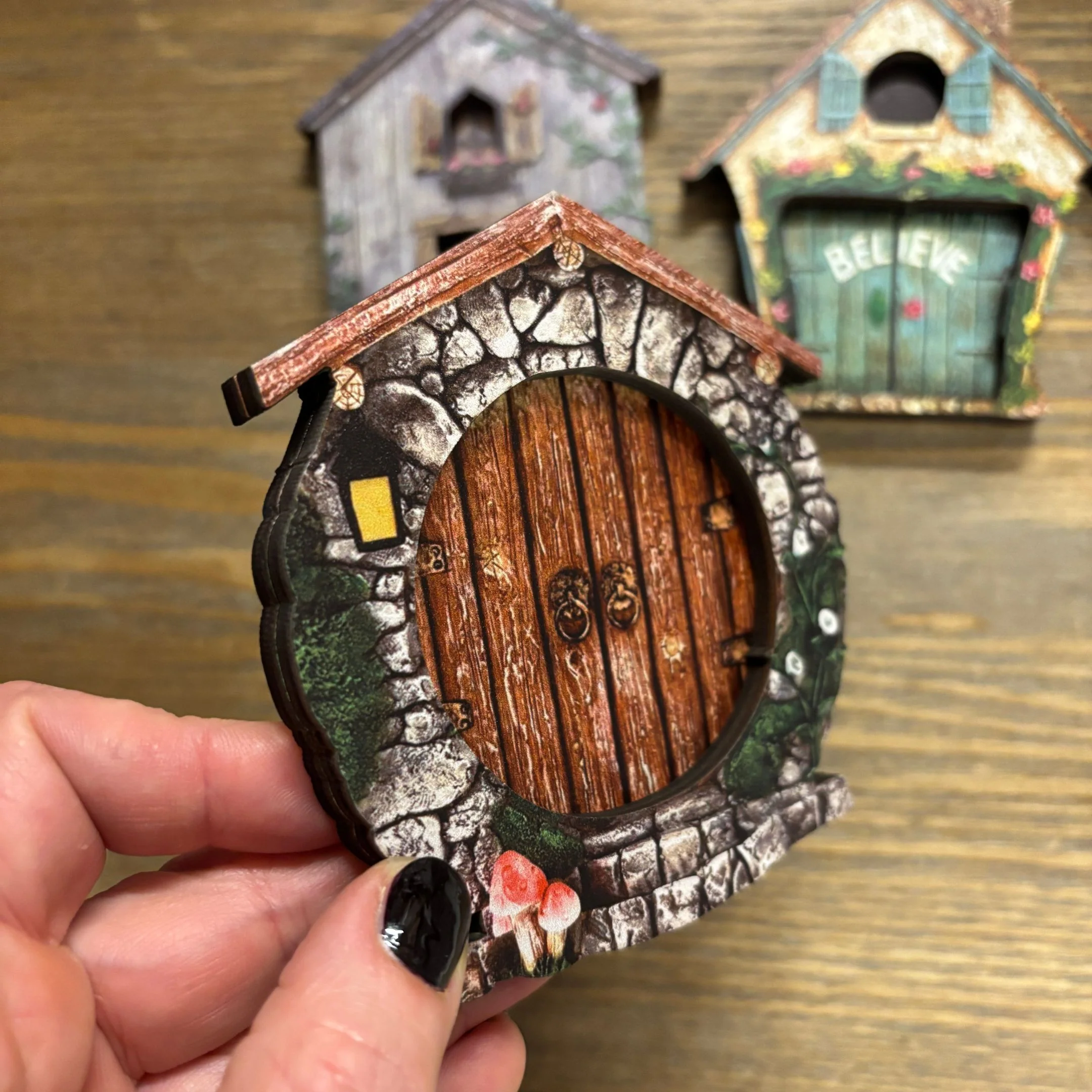 Round Stone Mini Fairy Door | 4" Tall Faux Faerie Elf Door Outdoor Garden Decor - Image 4