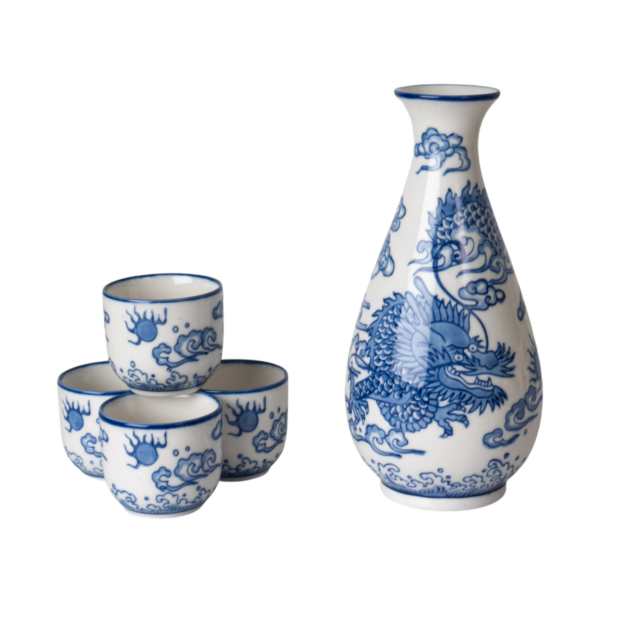 Ryu Dragon Porcelain Glazed Sake Gift Set | 10 oz Sake Bottle and 4 Cups Set - Image 2