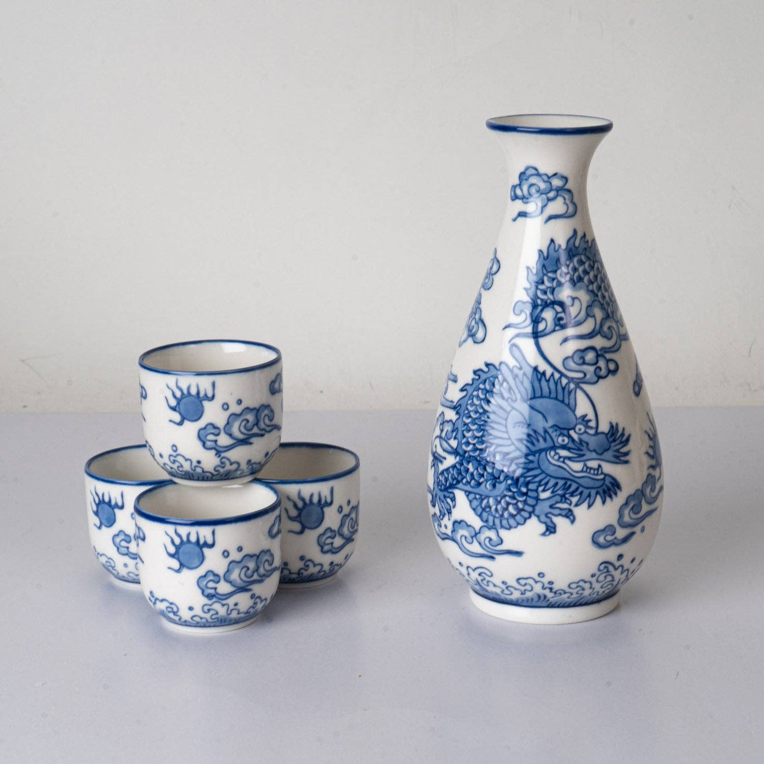 Ryu Dragon Porcelain Glazed Sake Gift Set | 10 oz Sake Bottle and 4 Cups Set - Image 4
