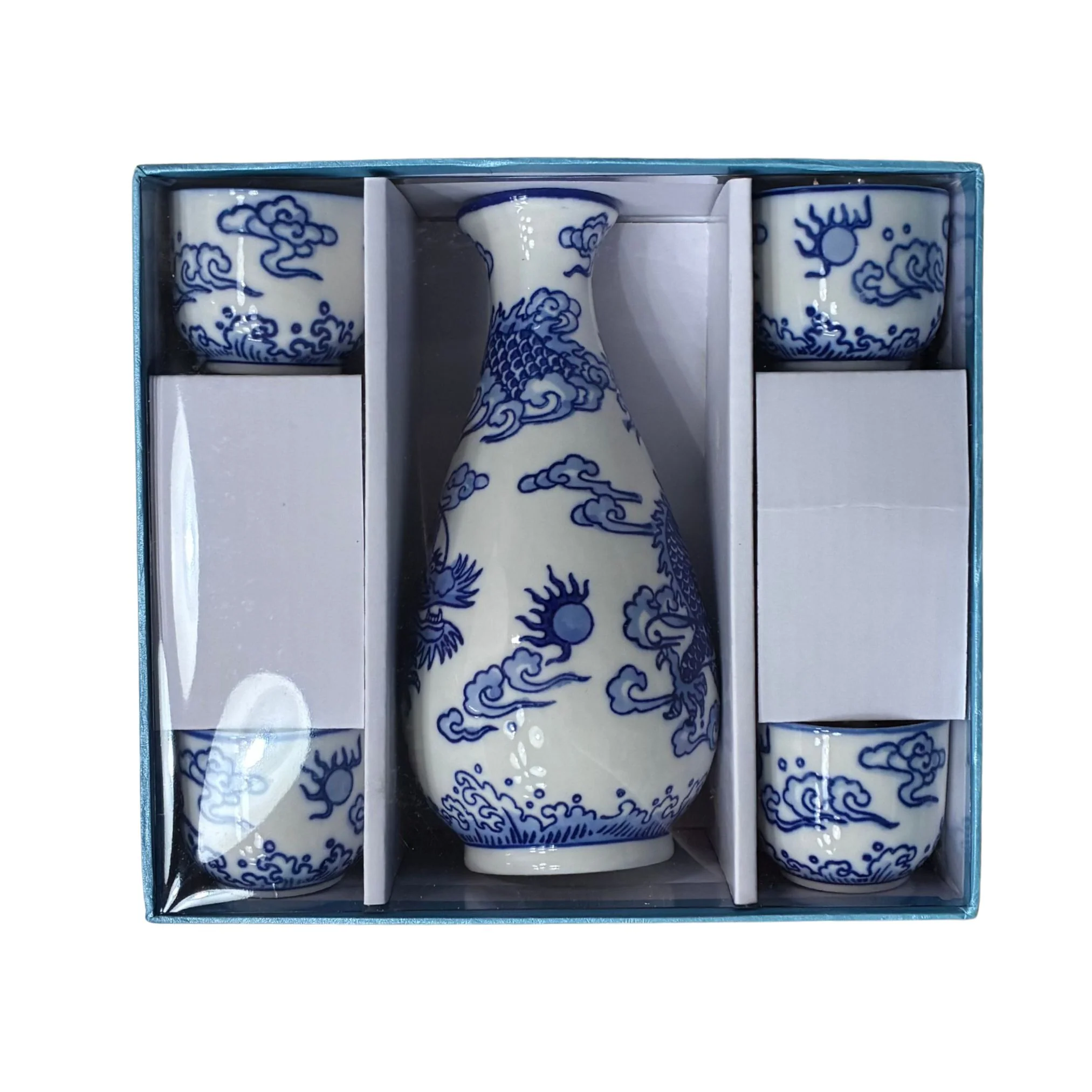 Ryu Dragon Porcelain Glazed Sake Gift Set | 10 oz Sake Bottle and 4 Cups Set - Image 7
