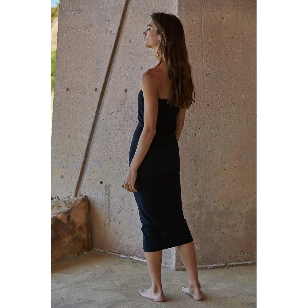 Knit Seamless Tube Neck Strapless Midi Dress in Black [Sizes SM-ML] - Image 2