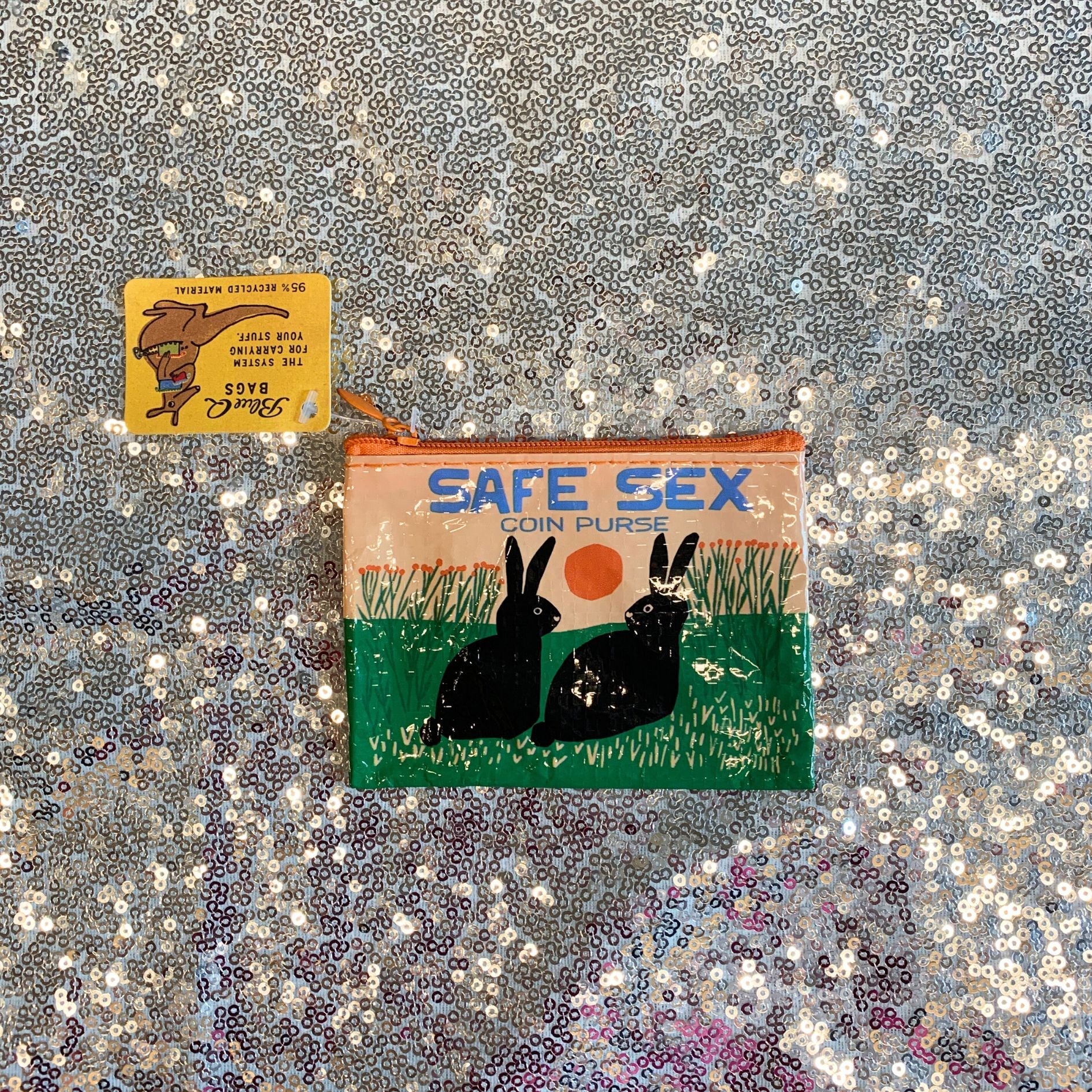 Safe Sex Couple Bunny Coin Purse | Recycled Material | 3"h x 4"w | BlueQ at GetBullish - Image 6