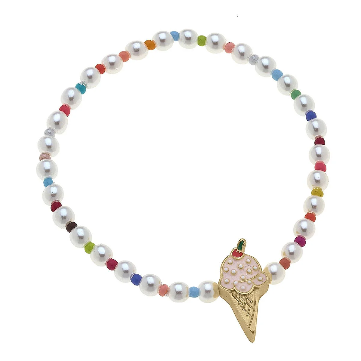 Kids Samantha Pearl Beaded Children's Bracelet with Cute Charm | Popsicle, Ice Cream, or Cherries - Image 3