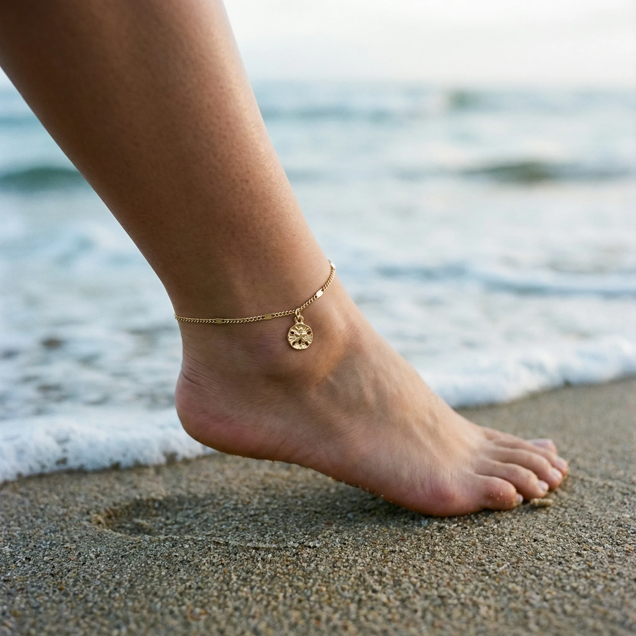 Sand Dollar Charm & Chain Anklet | Ankle Chain Beach Themed Fashion Jewelry - Image 4