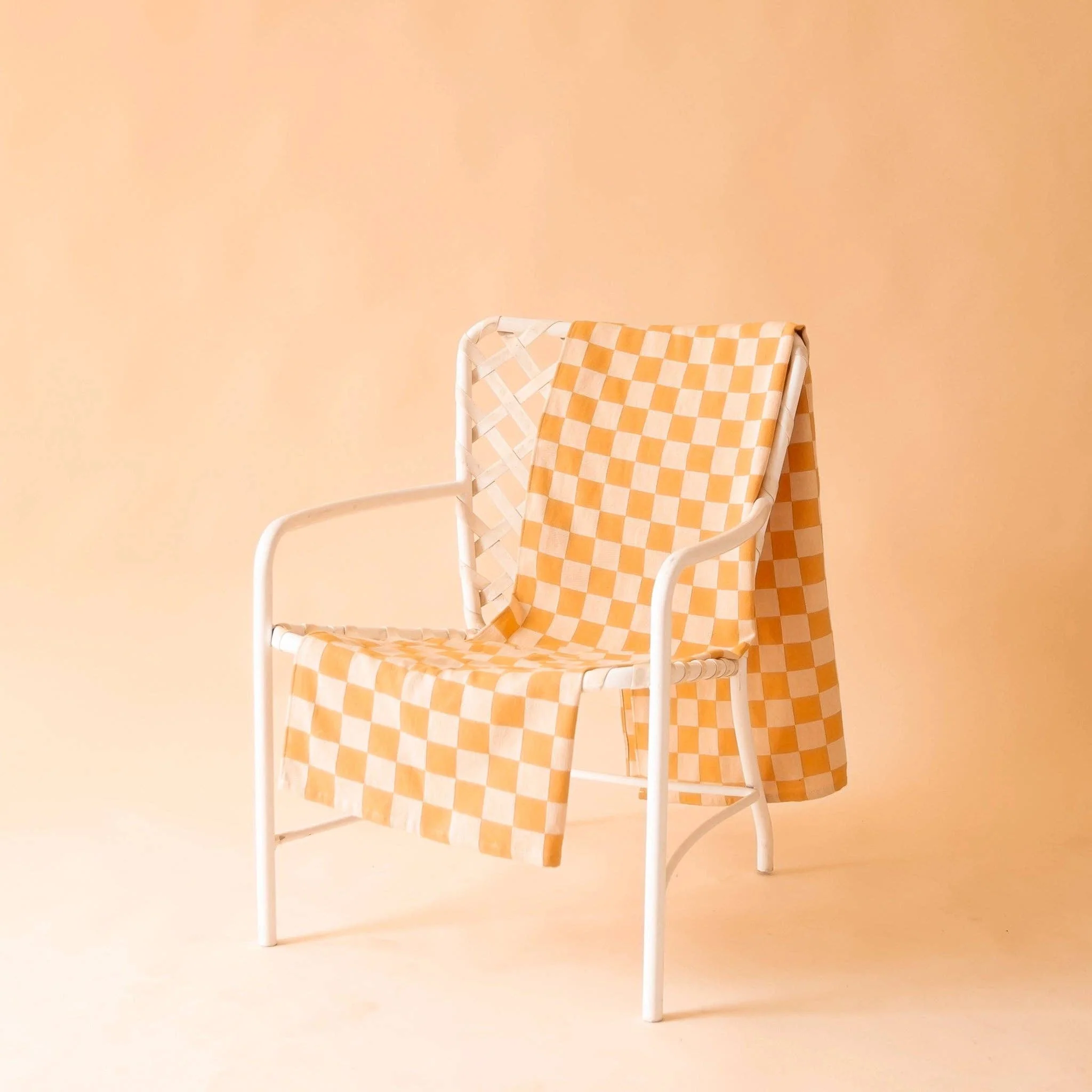 100% Turkish Cotton Sand Resistant Beach Towel in Orange/Tan Checker | Groovy '70s Aesthetic Themed Checkered Large Thin Towel - Image 4